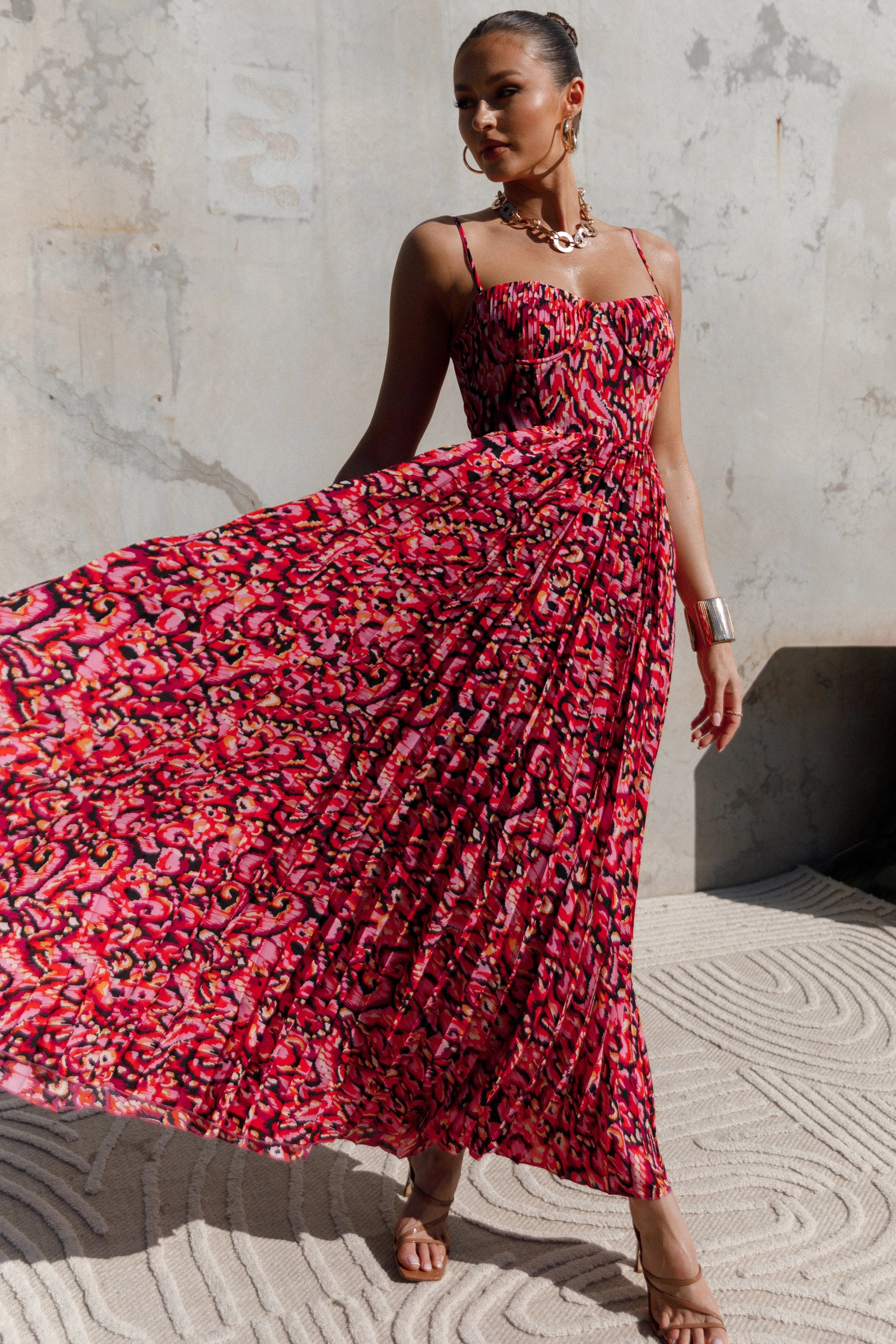 Petal & Pup Achanti Pleated Maxi Dress - Pink Multi PinkMulti Fashion