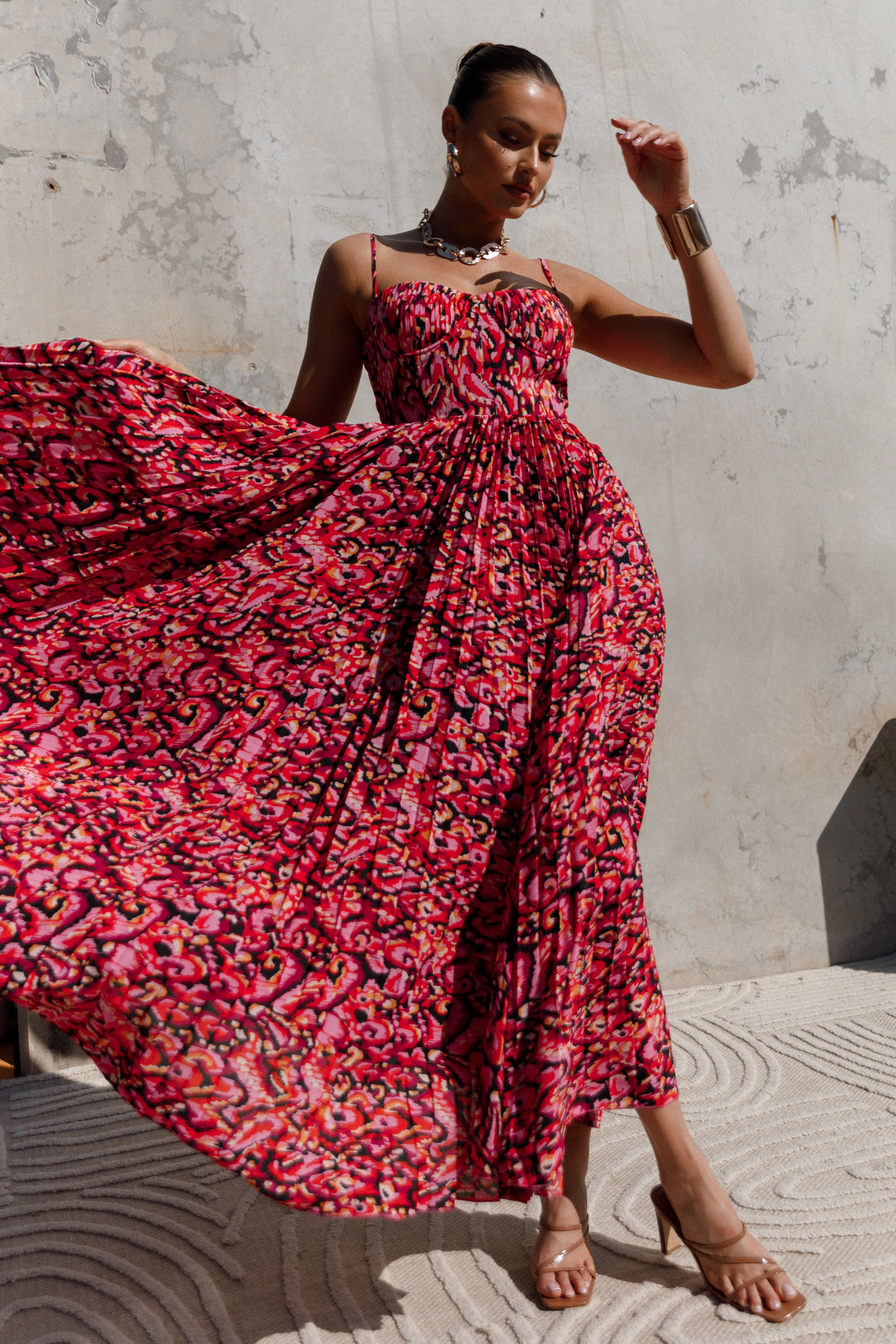 Petal & Pup Achanti Pleated Maxi Dress - Pink Multi PinkMulti Fashion