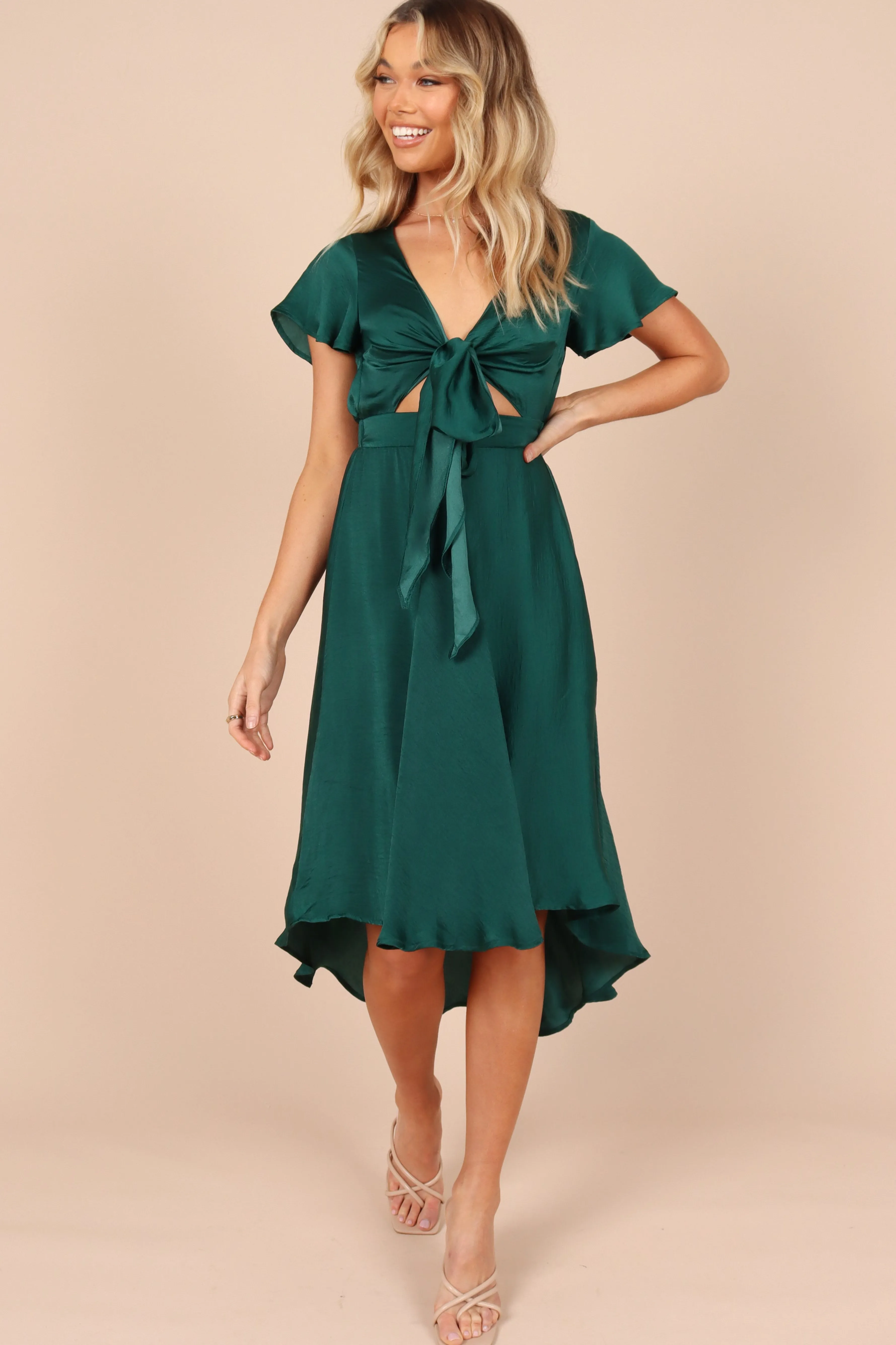 Petal & Pup Amanda Hi Lo Tie Front Dress - Emerald Clearance