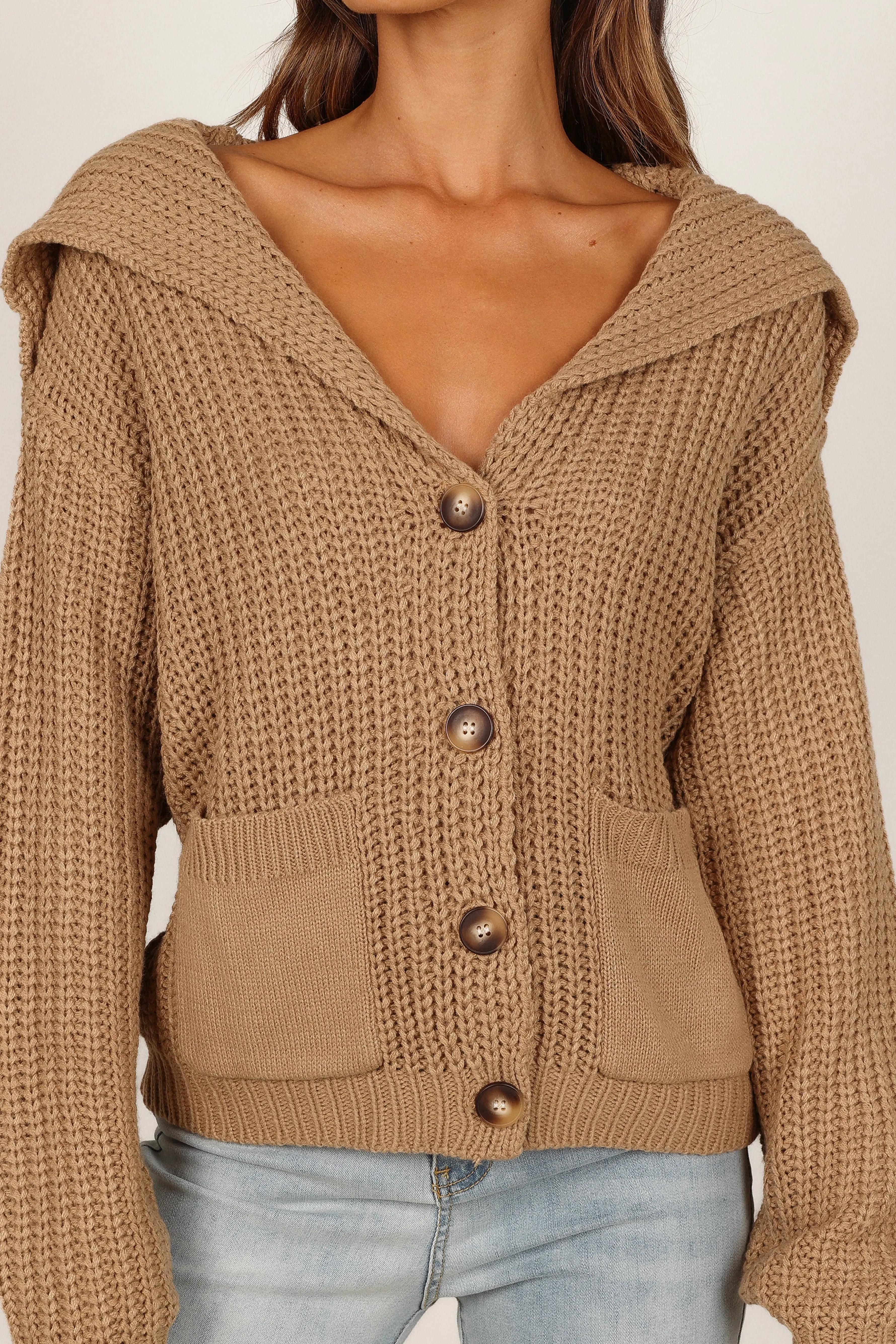 Petal & Pup Amelia Oversize Collar Button Cardigan - Camel Online