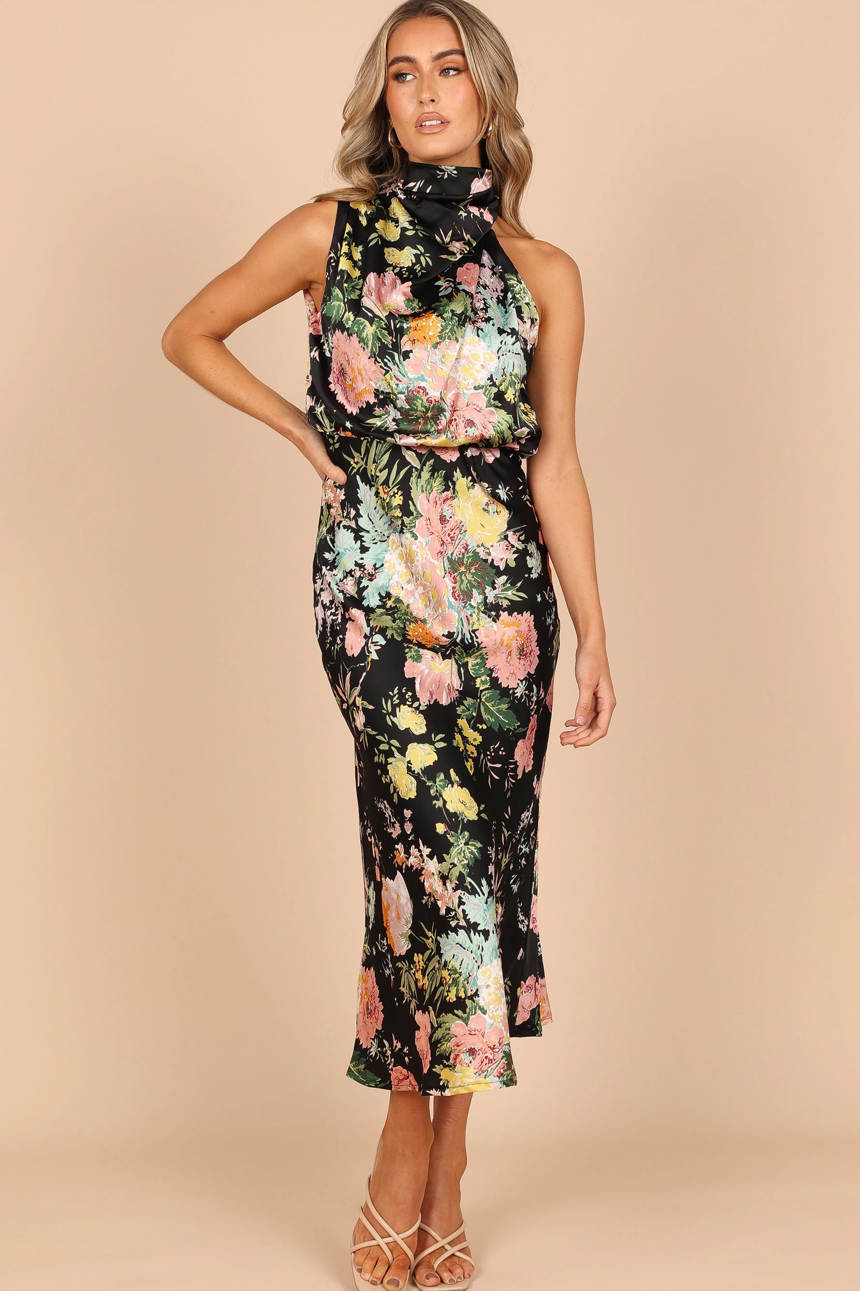 Petal & Pup Anabelle Halter Neck Midi Dress - Black Floral BlackFloral Flash Sale