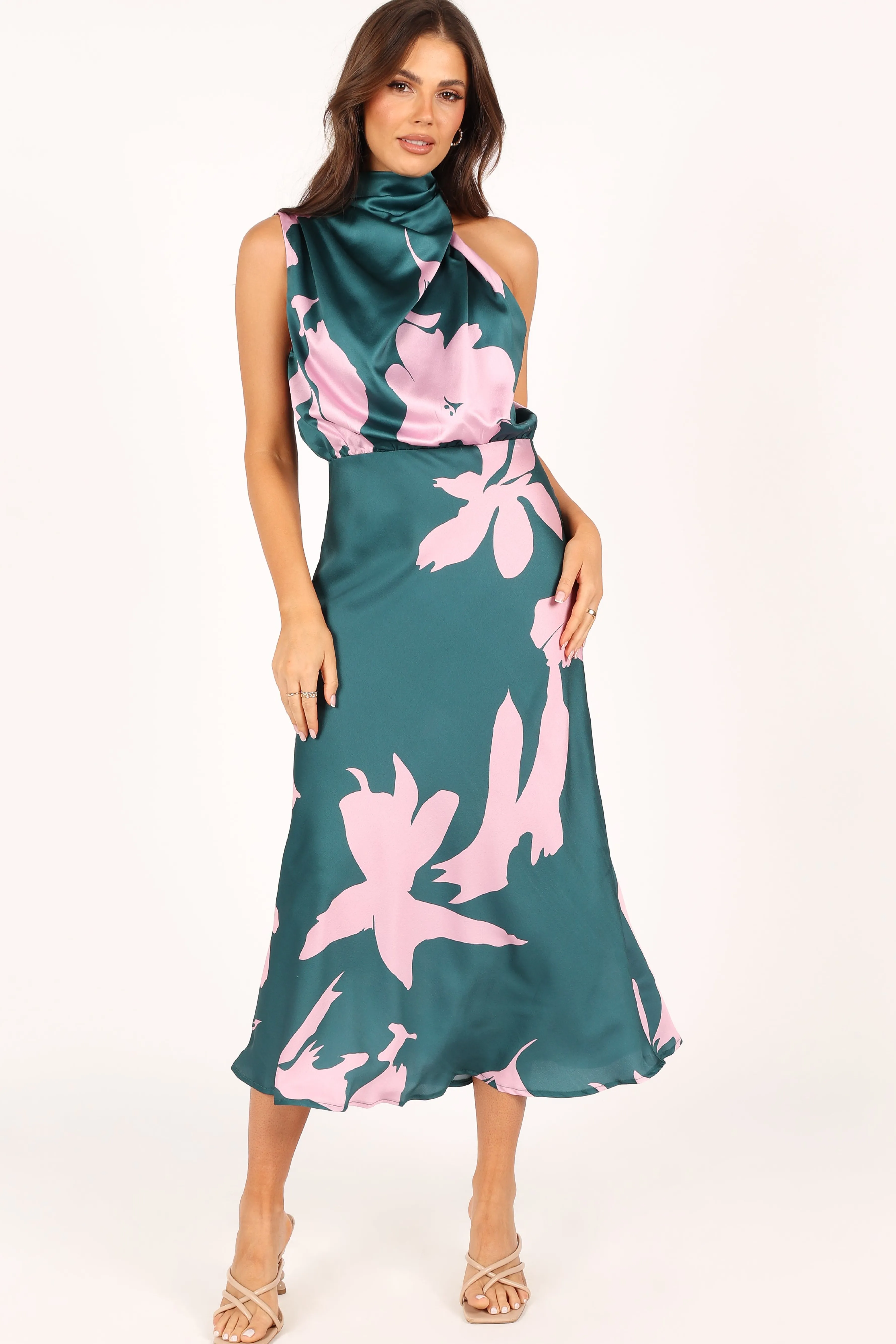 Petal & Pup Anabelle Halter Neck Midi Dress - Green Pink GreenPink Best Sale