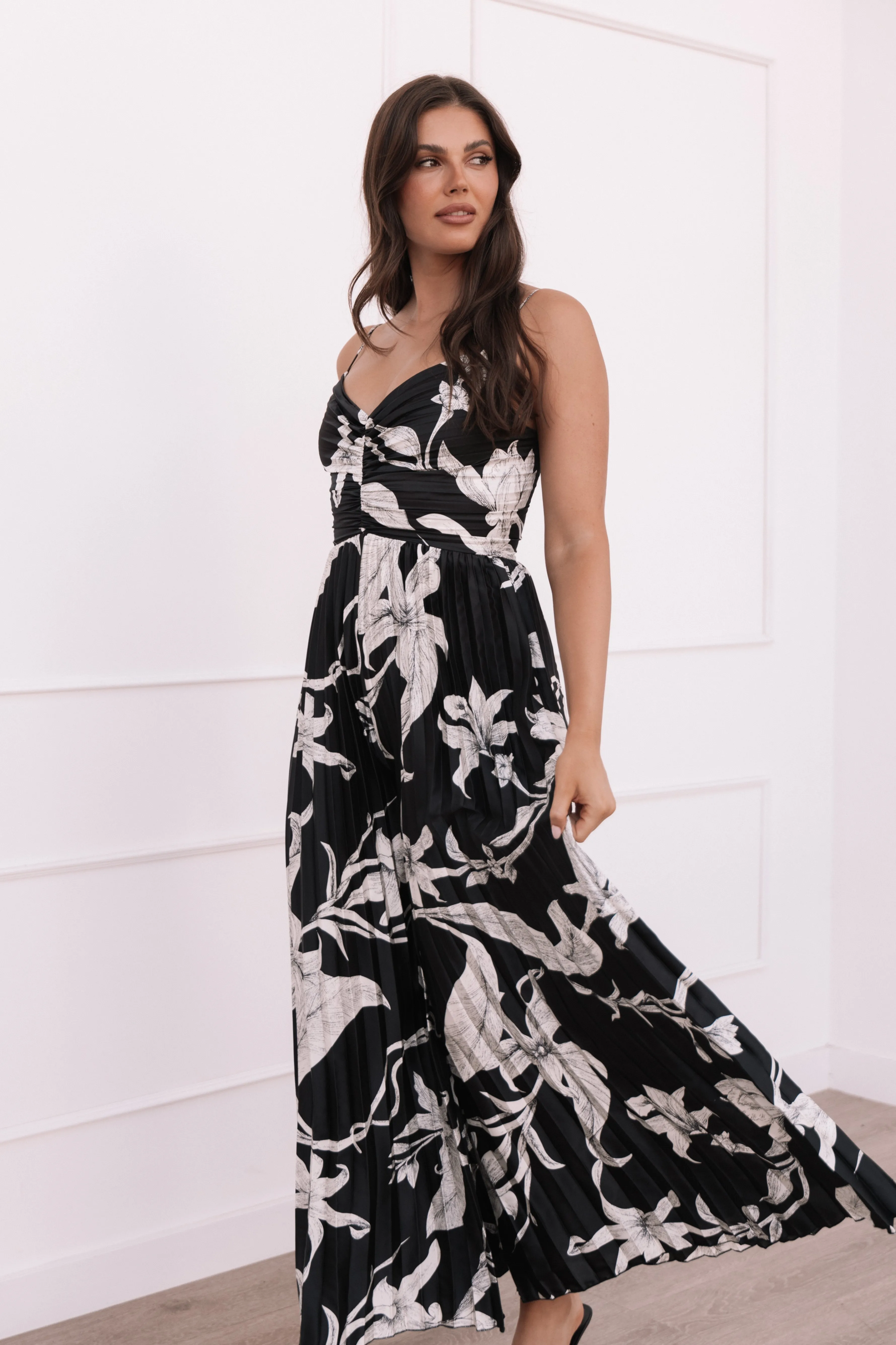 Petal & Pup Angelique Pleated Jumpsuit - Black Floral BlackFloral Sale