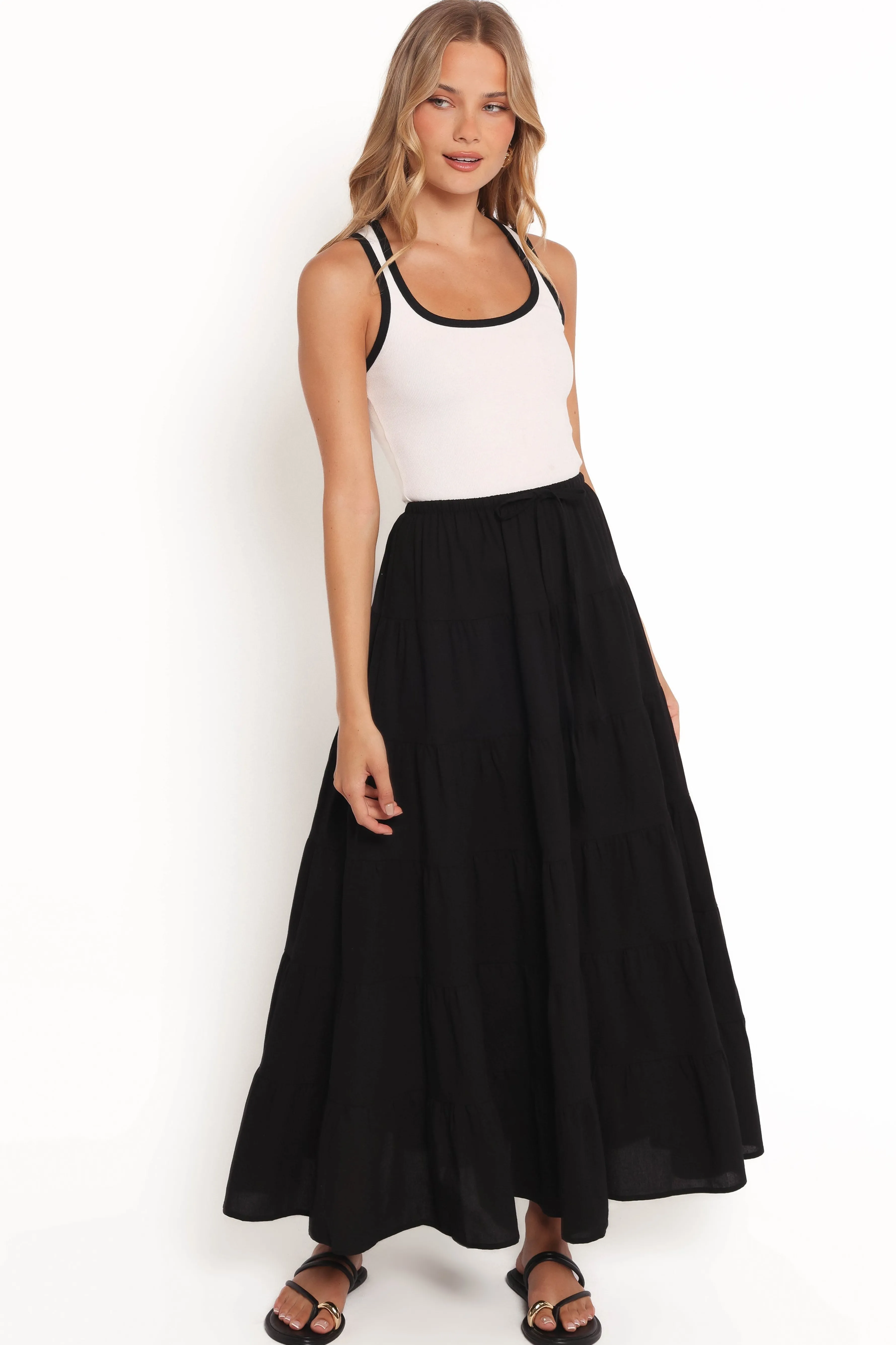 Petal & Pup Archy Tiered Maxi Skirt - Black Online