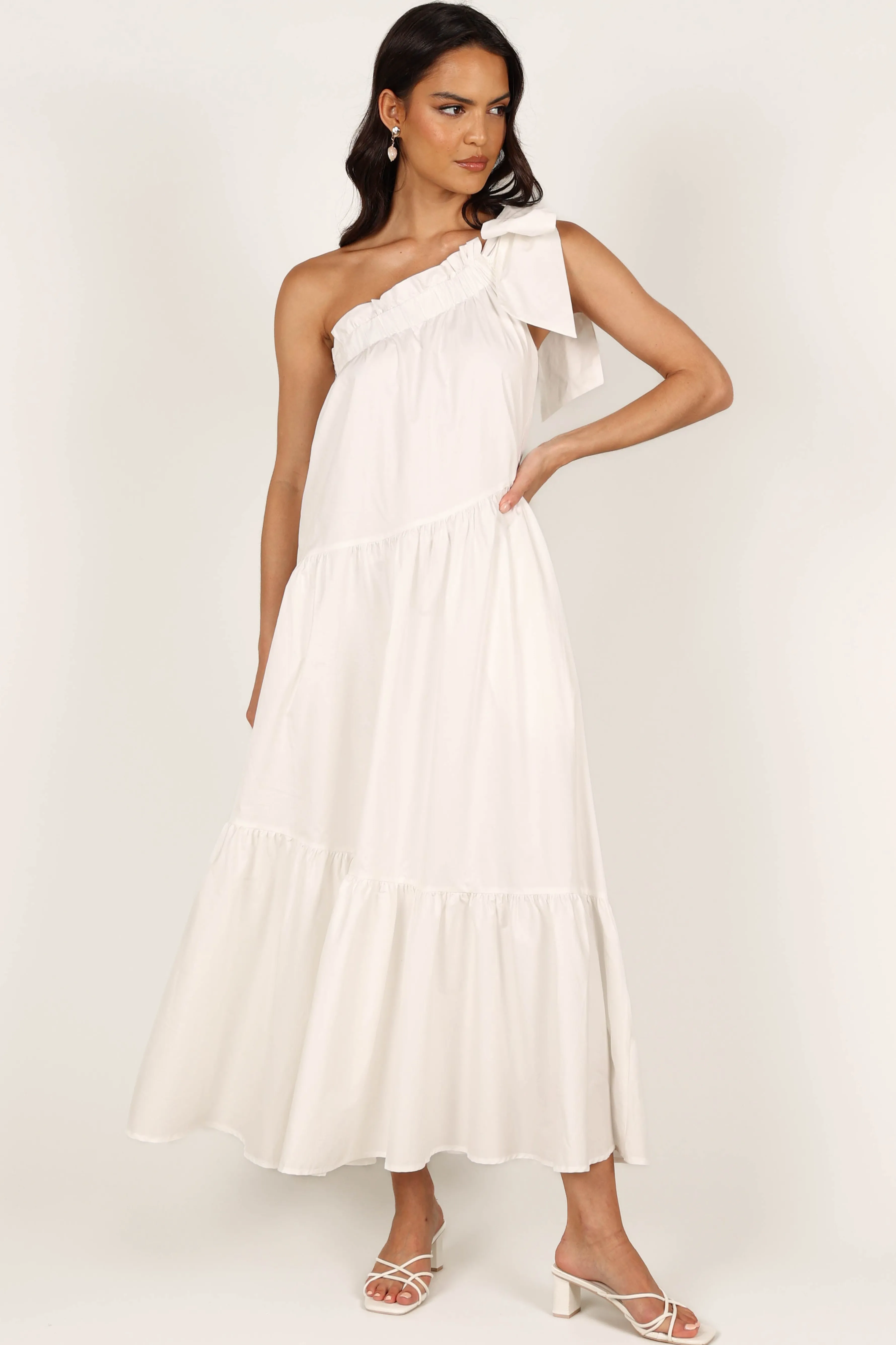 Petal & Pup Ava One Shoulder Maxi Dress - White Clearance