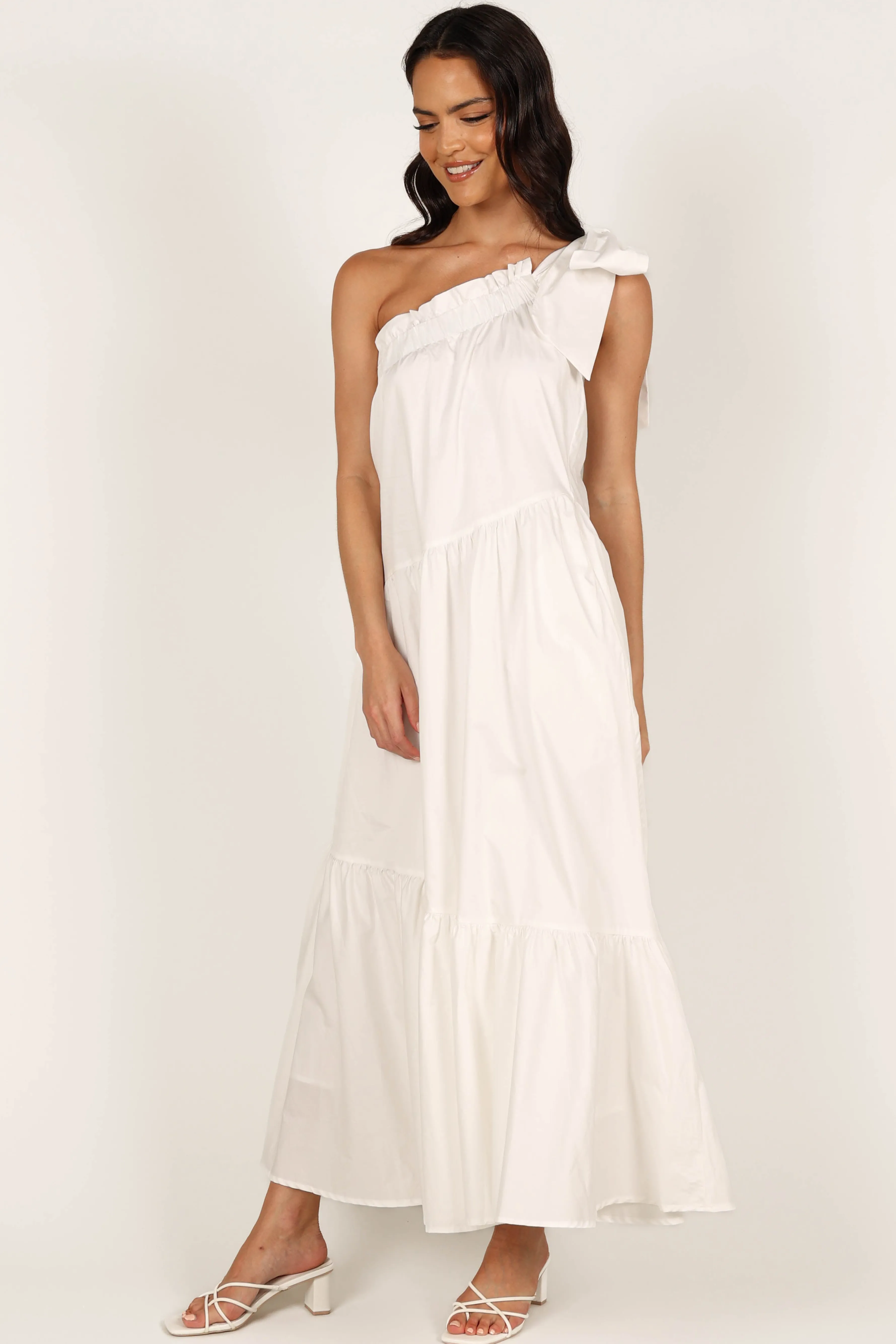 Petal & Pup Ava One Shoulder Maxi Dress - White Clearance