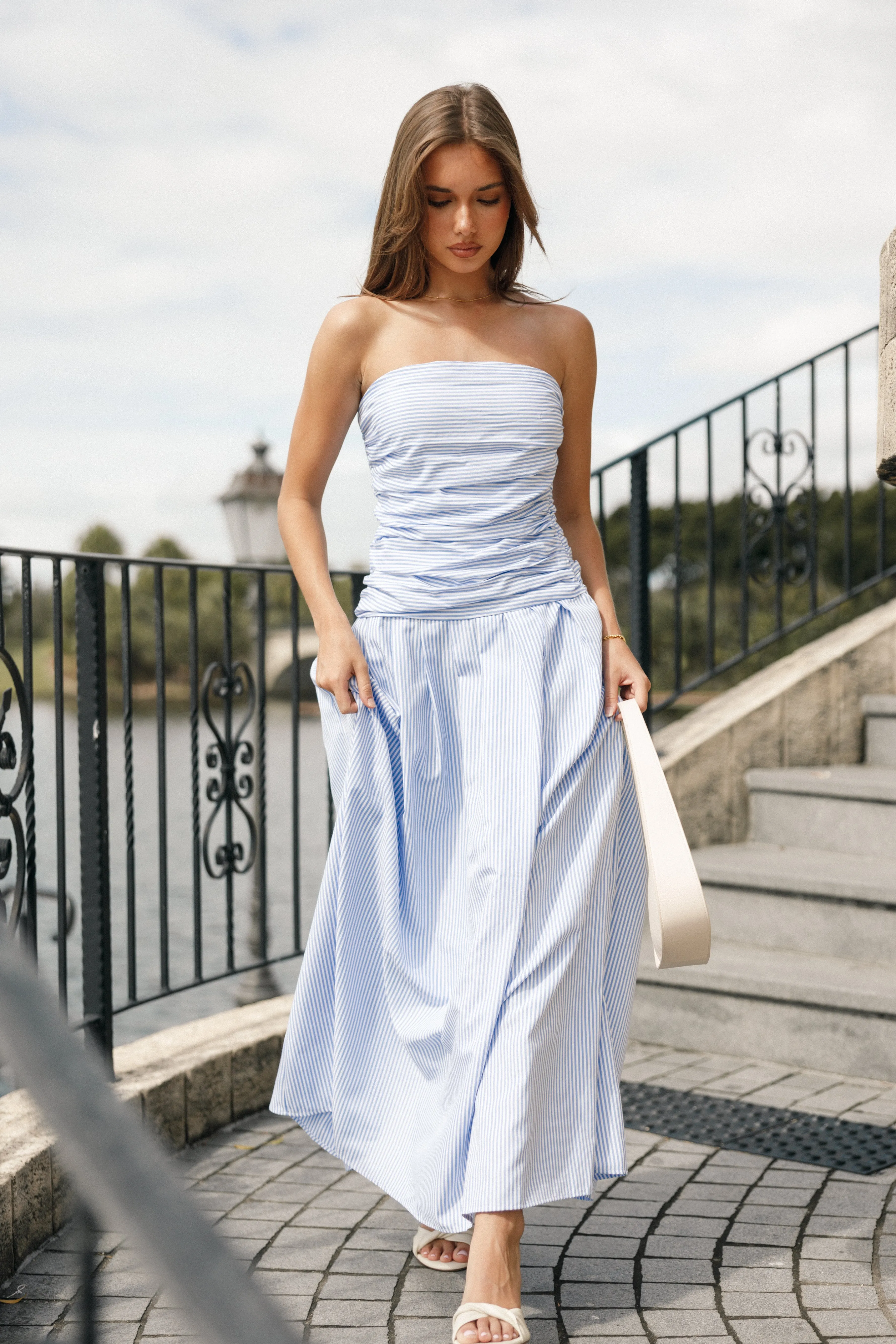 Petal & Pup Avalee Strapless Maxi Dress - Blue Stripe BlueStripe Clearance