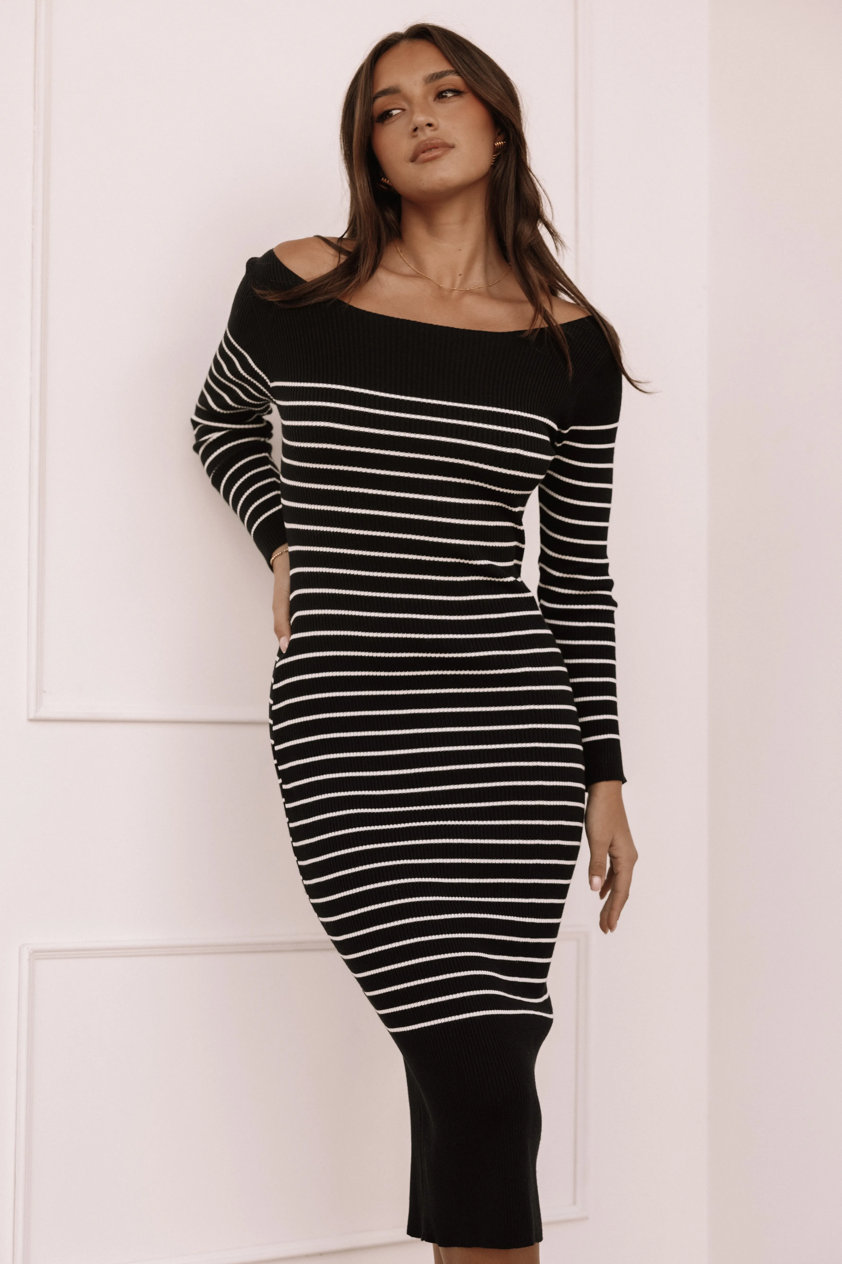 Petal & Pup Baxtor Off The Shoulder Midi Dress - White/Black White/Black Fashion