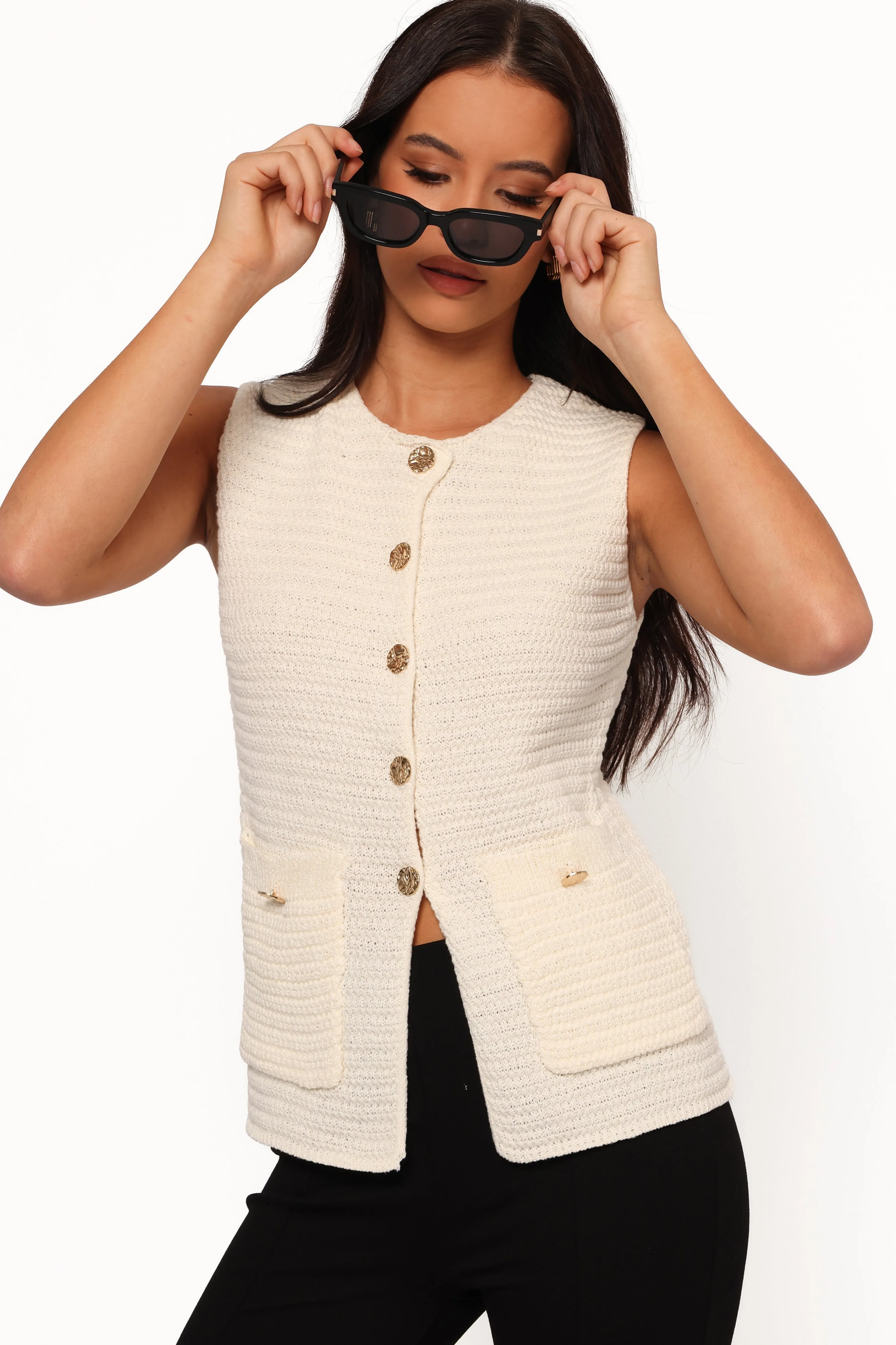 Petal & Pup Blair Knit Vest - White Shop