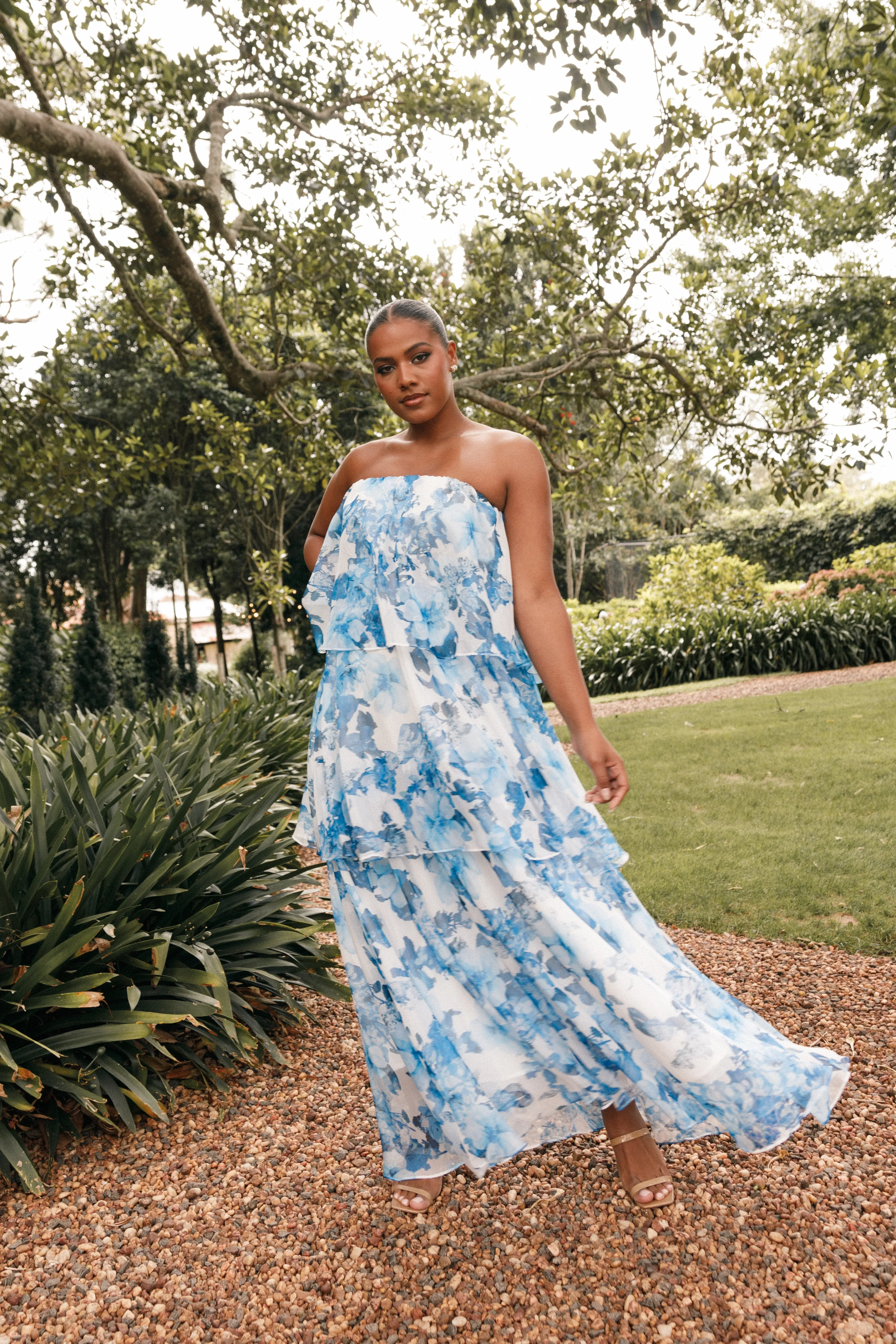 Petal & Pup Bloom Strapless Maxi Dress - Blue White Floral BlueWhiteFloral Shop