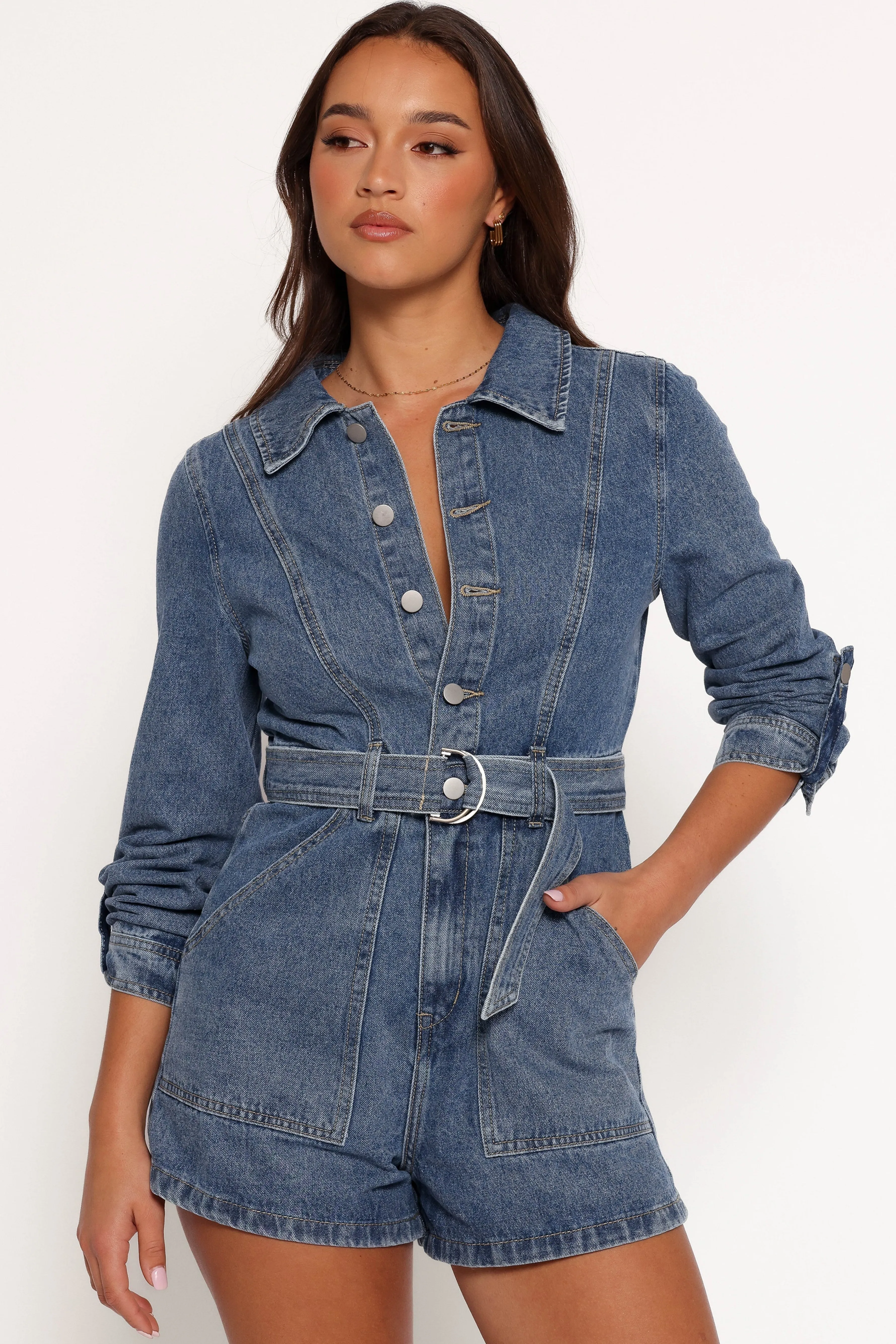 Petal & Pup Brady Denim Romper - Blue Sale