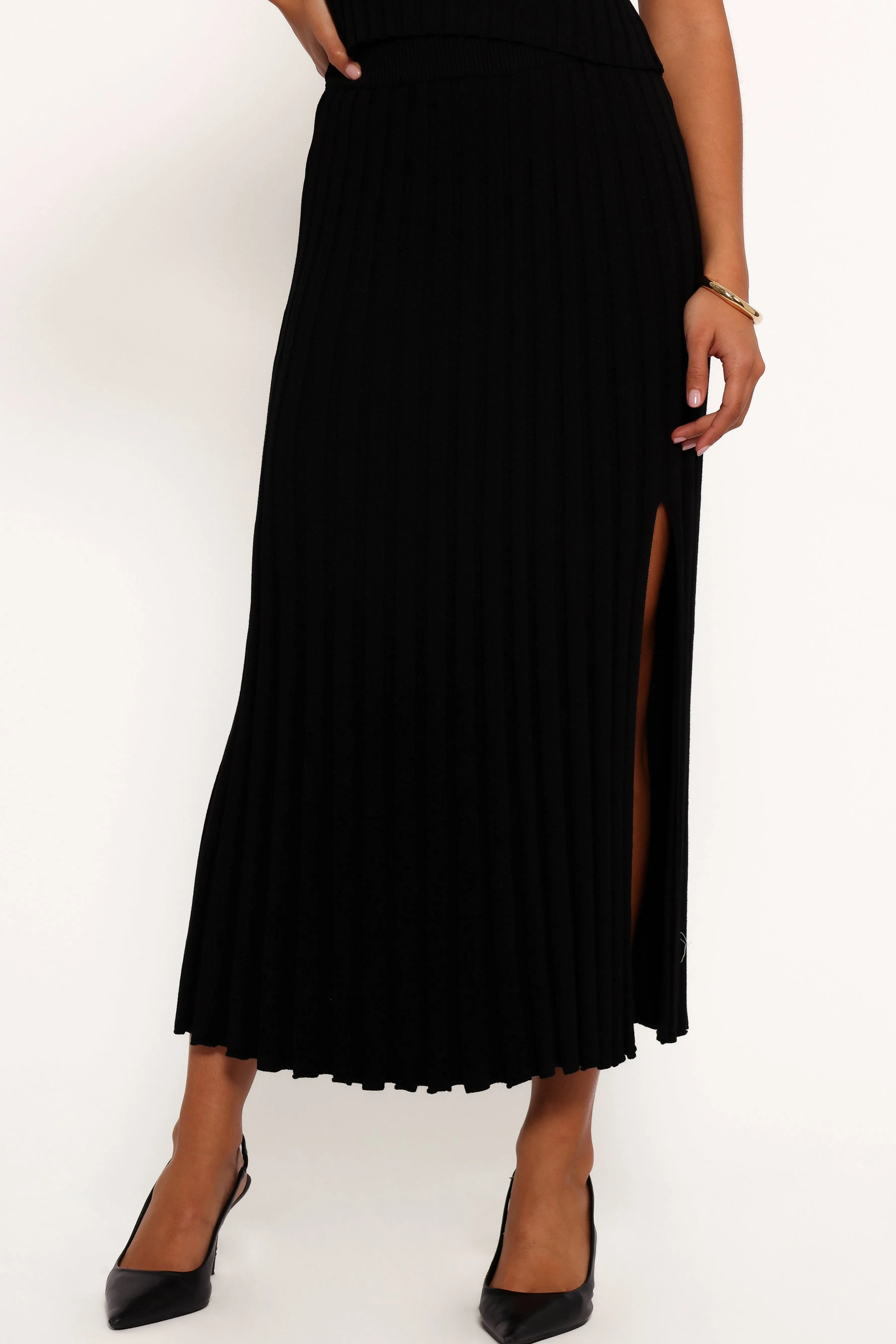 Petal & Pup Carson Knit Midi Skirt - Black Hot