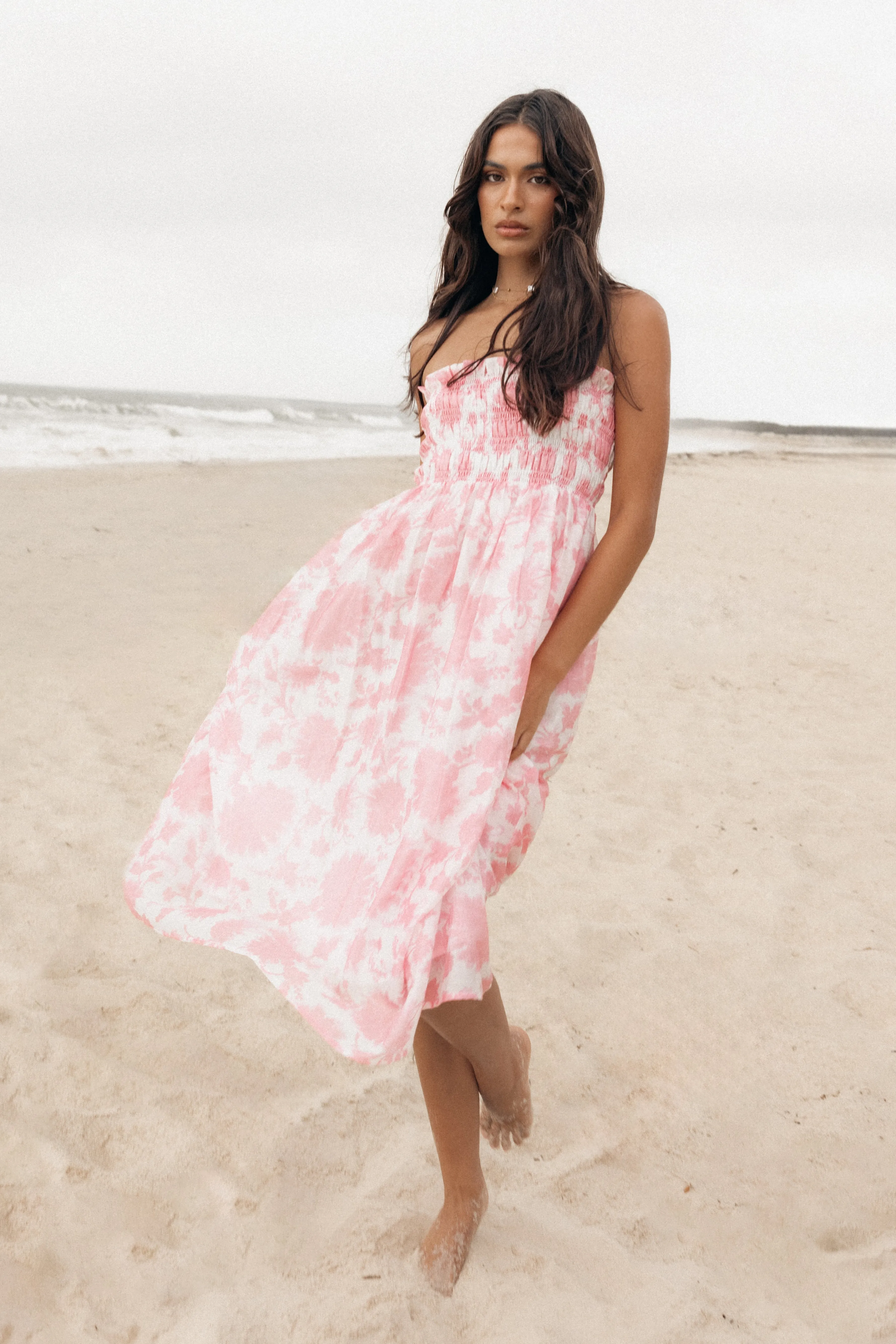 Petal & Pup Carter Strapless Midi Dress - Pink Floral PinkFloral Outlet