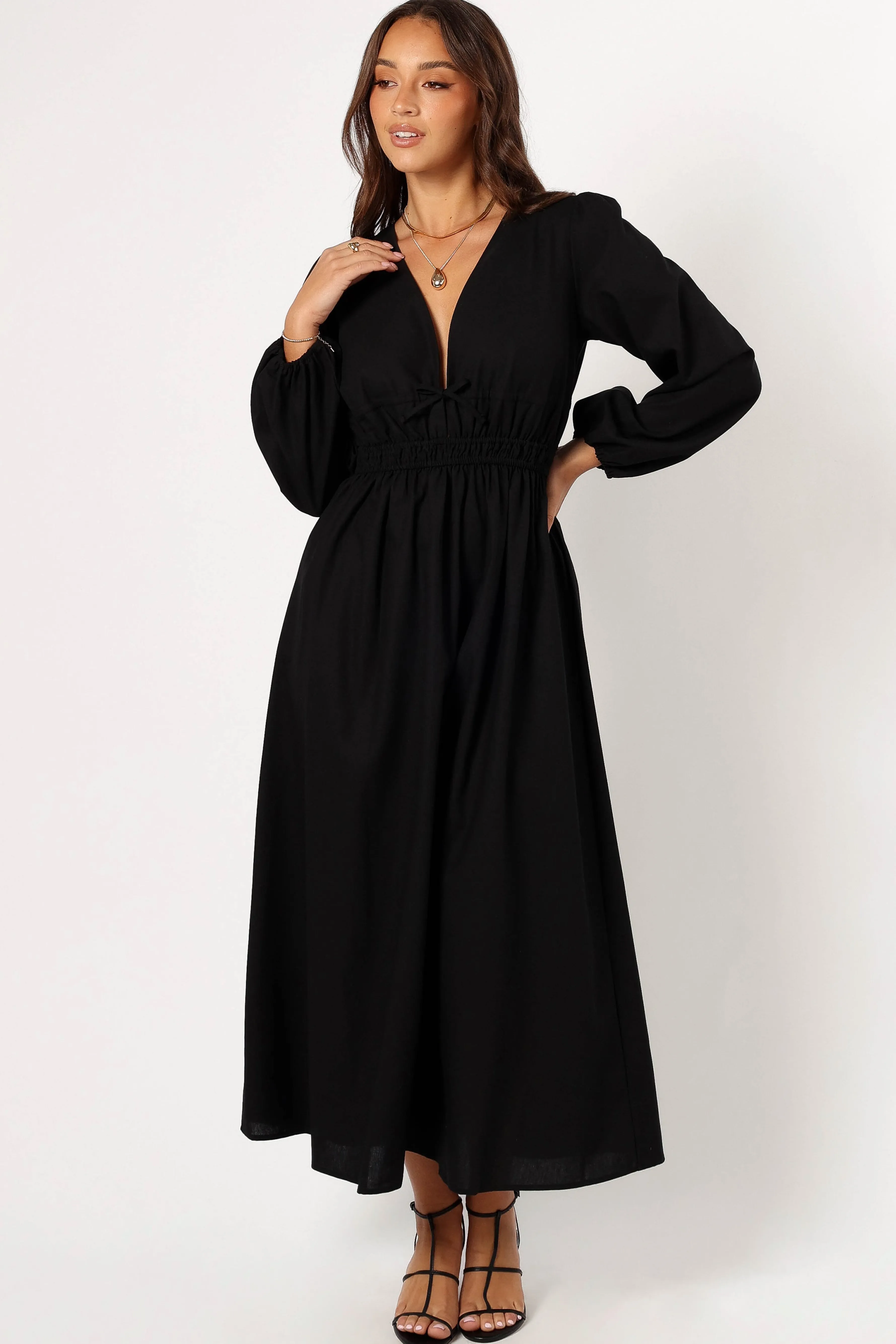 Petal & Pup Cece Long Sleeve Maxi Dress - Black Outlet