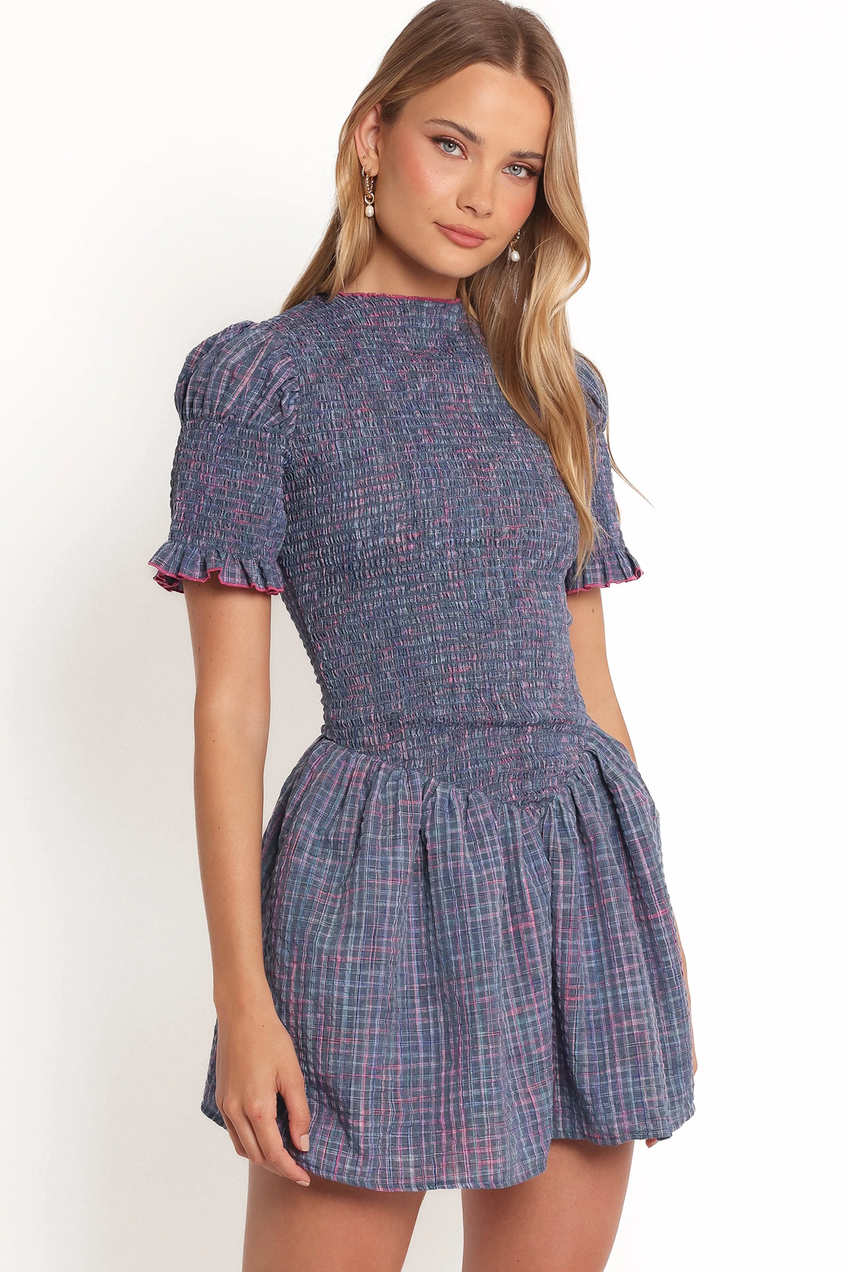 Petal & Pup Celine Mini Dress - Navy Plaid NavyPlaid Cheap