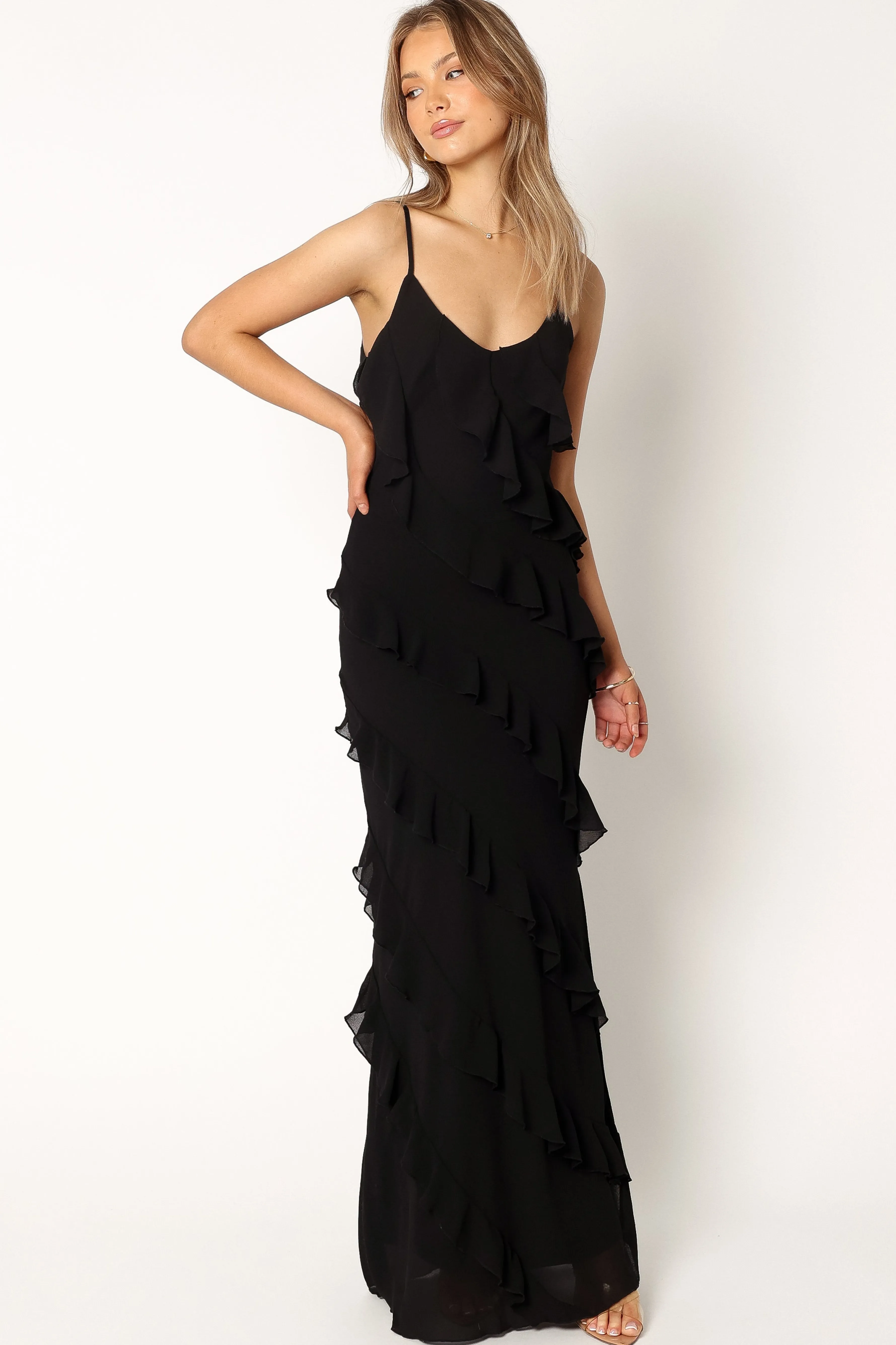 Petal & Pup Ciao Ruffles Maxi Dress - Black Cheap