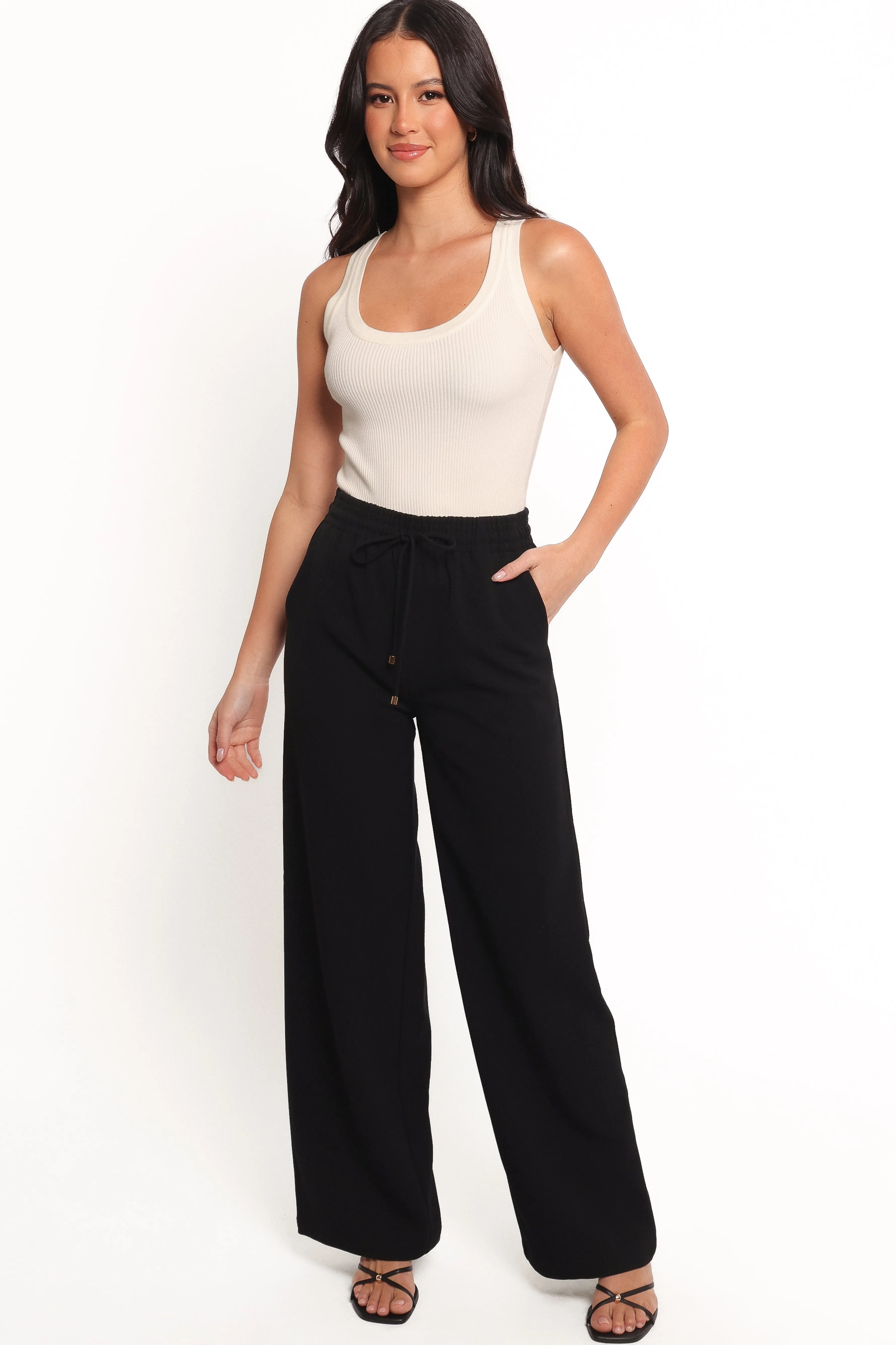 Petal & Pup Cinch Wide Leg Crepe Pant - Black Sale