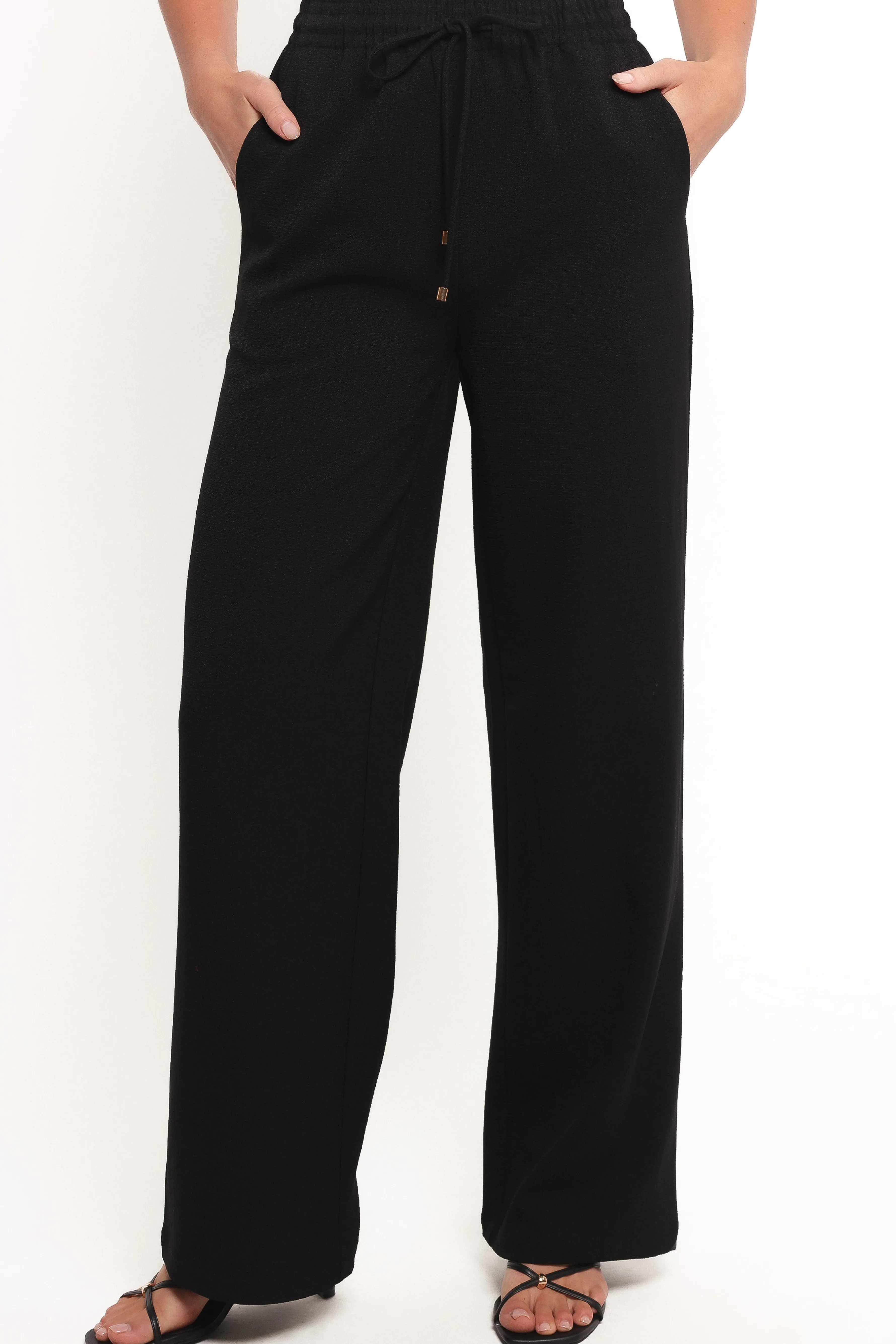 Petal & Pup Cinch Wide Leg Crepe Pant - Black Sale