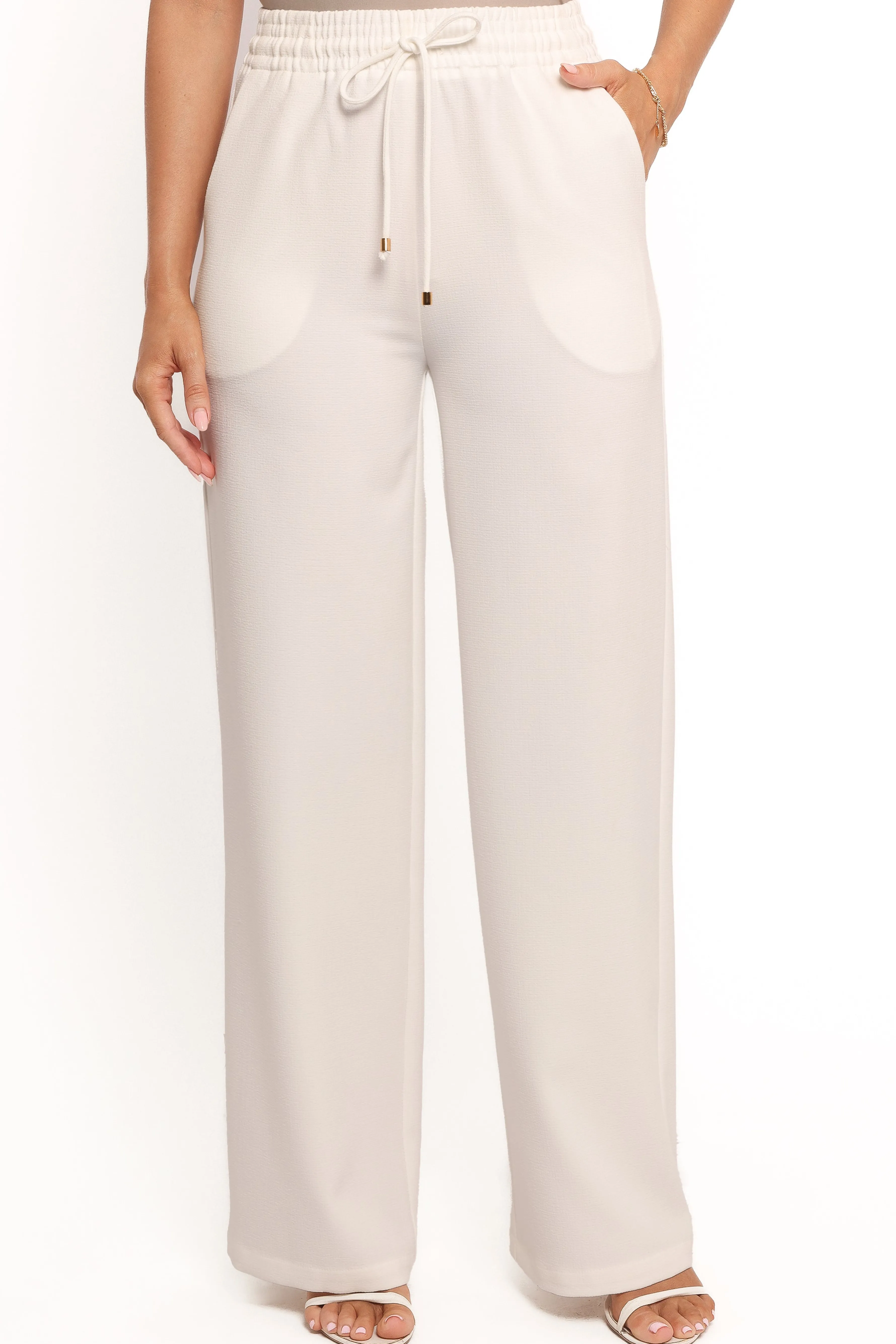 Petal & Pup Cinch Wide Leg Crepe Pant - White Cheap