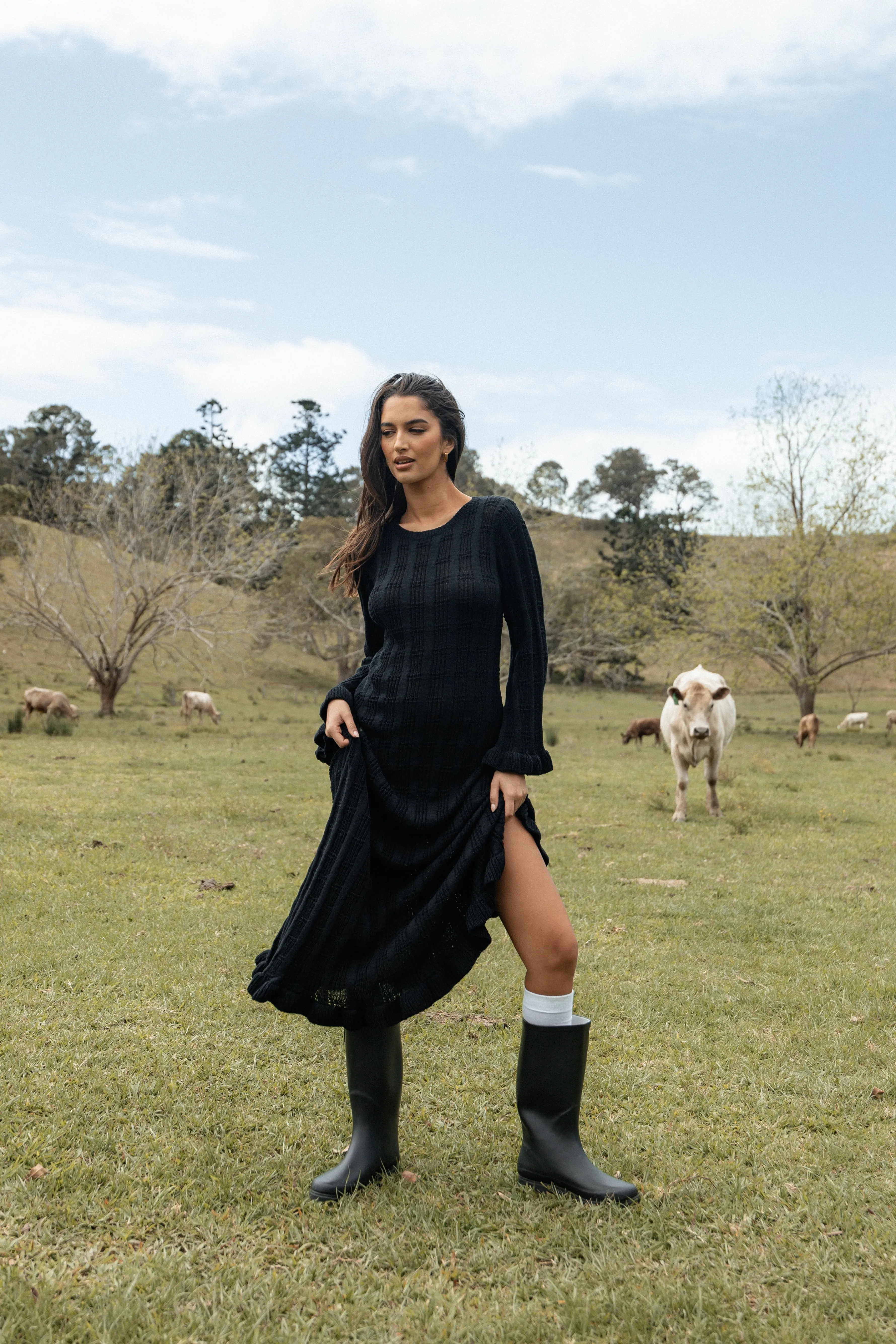 Petal & Pup Colter Long Sleeve Maxi Dress - Black Best