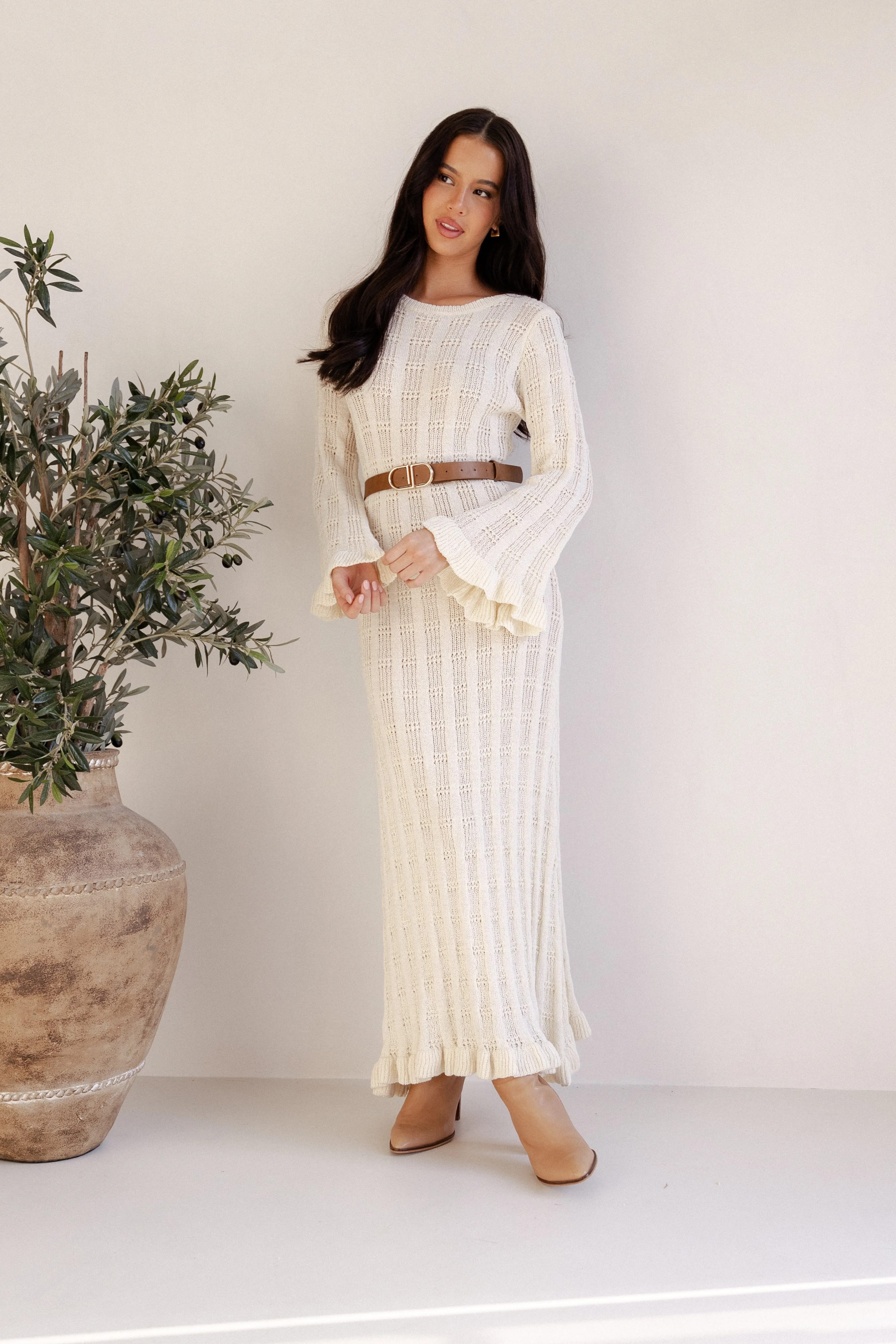 Petal & Pup Colter Long Sleeve Maxi Dress - White Shop