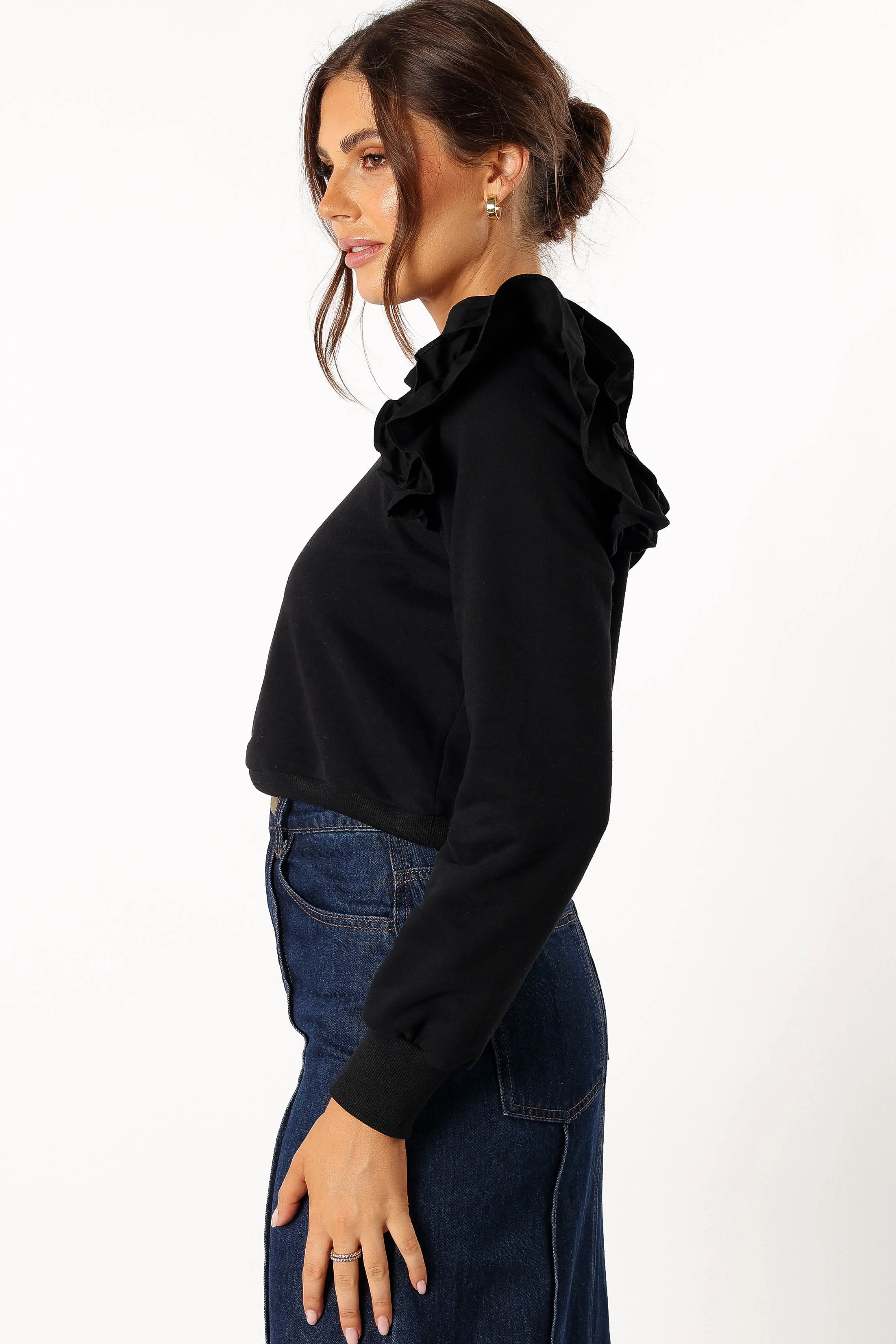 Petal & Pup Cora Ruffle Sleeve Sweatshirt - Black Sale