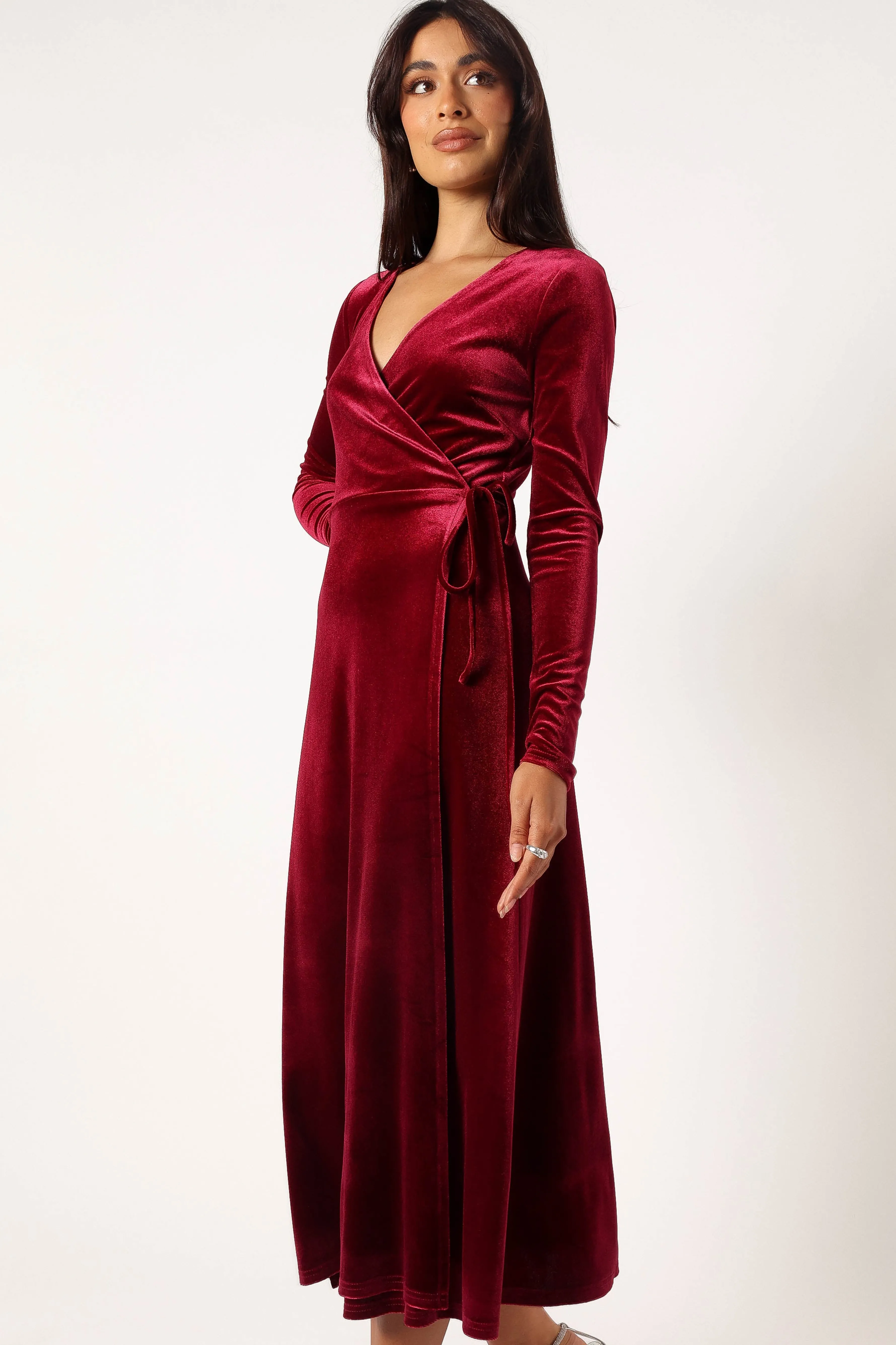 Petal & Pup Darby Long Sleeve Midi Dress - Burgundy Cheap