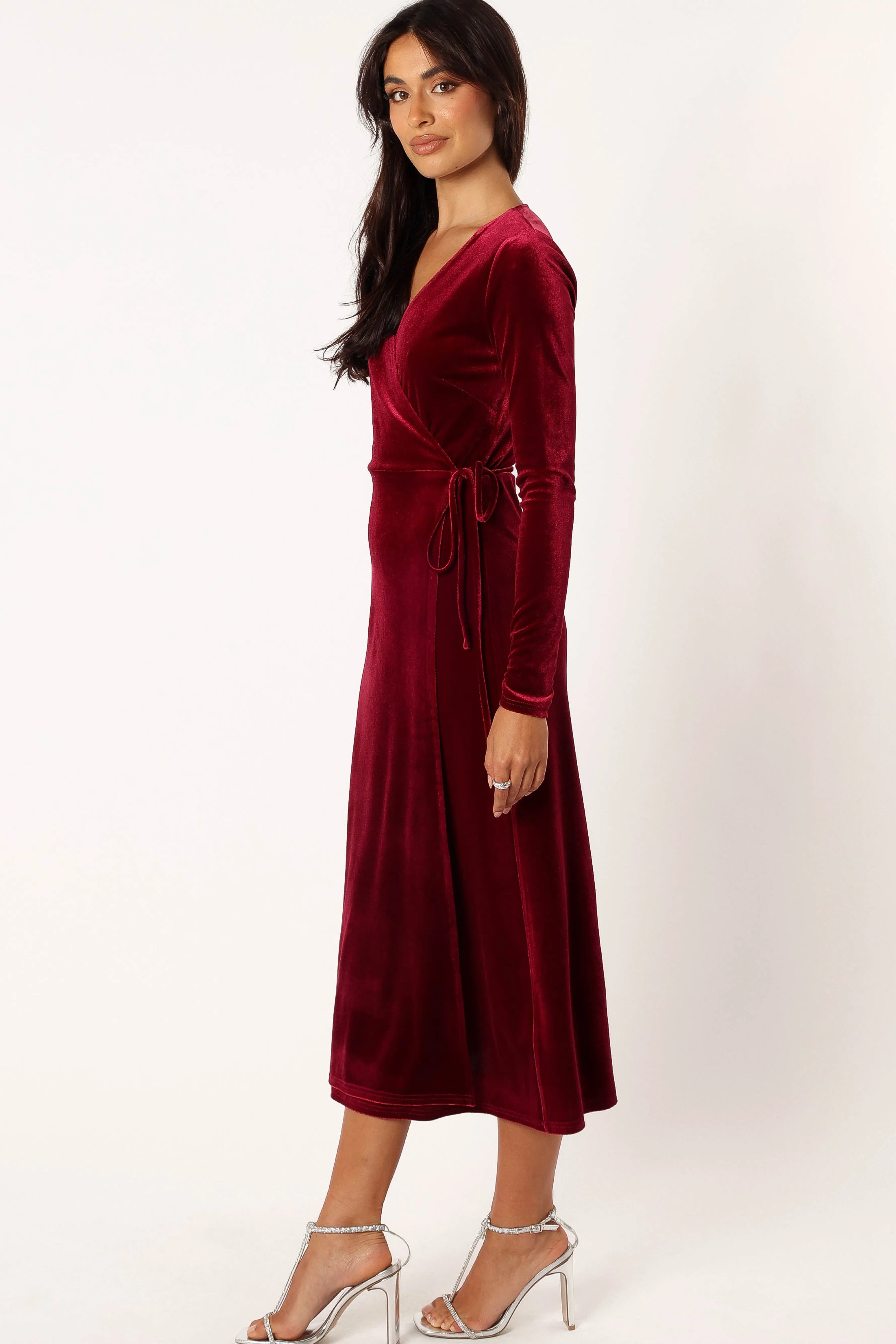 Petal & Pup Darby Long Sleeve Midi Dress - Burgundy Cheap