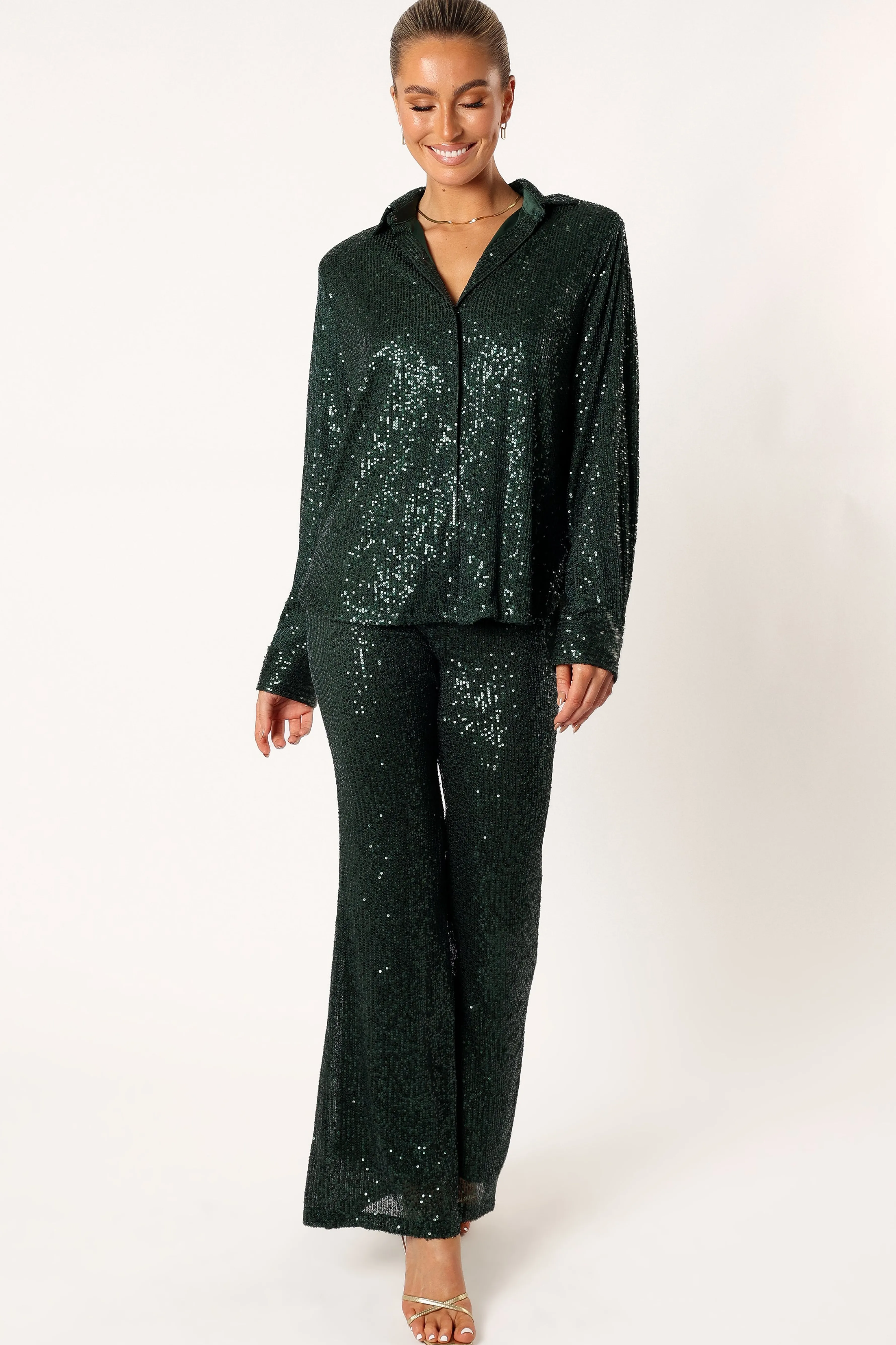 Petal & Pup Darcy Sequin Two Piece Pant Set - Hunter Green HunterGreen Hot