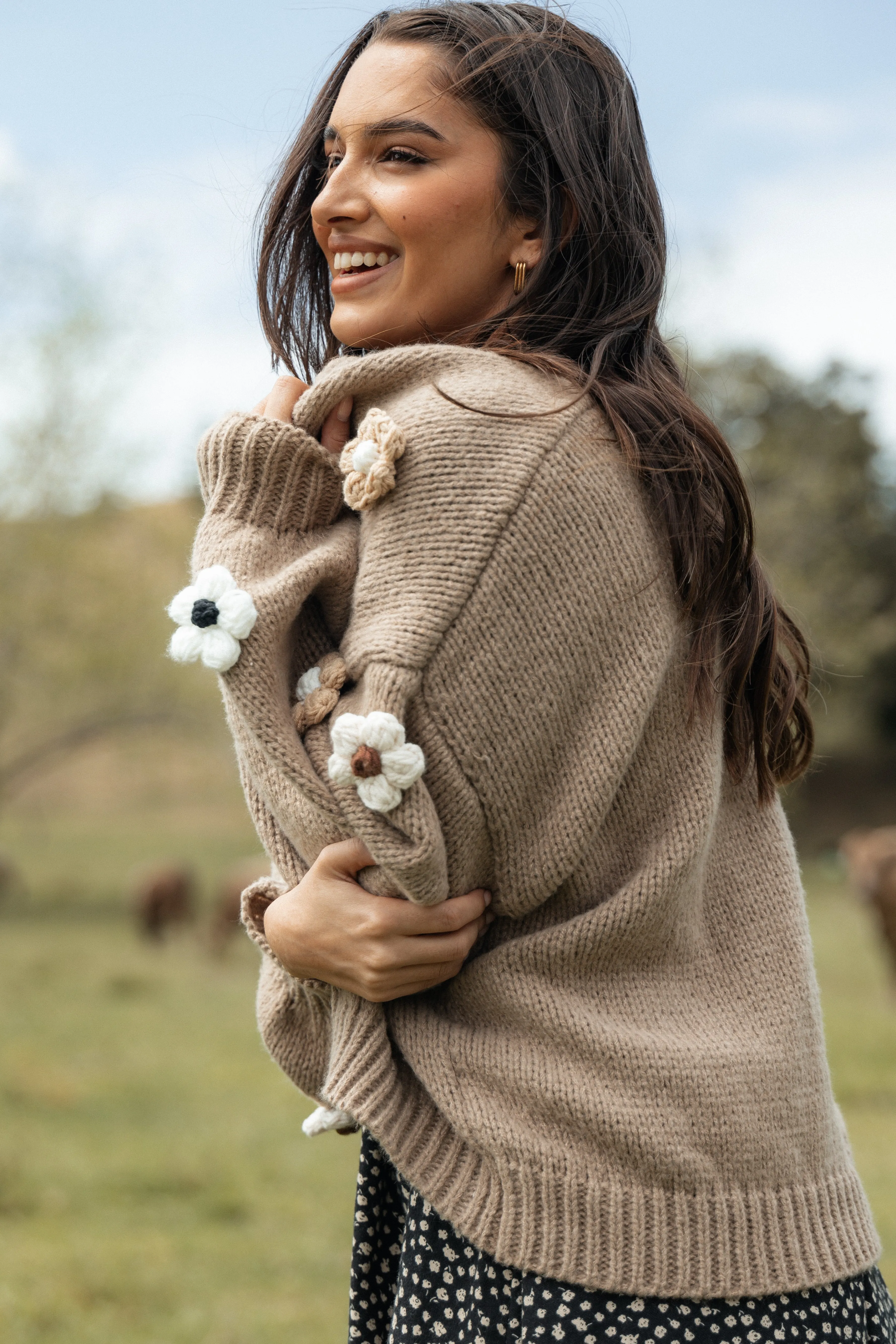 Petal & Pup Delaro Flower Cardigan - Brown Hot