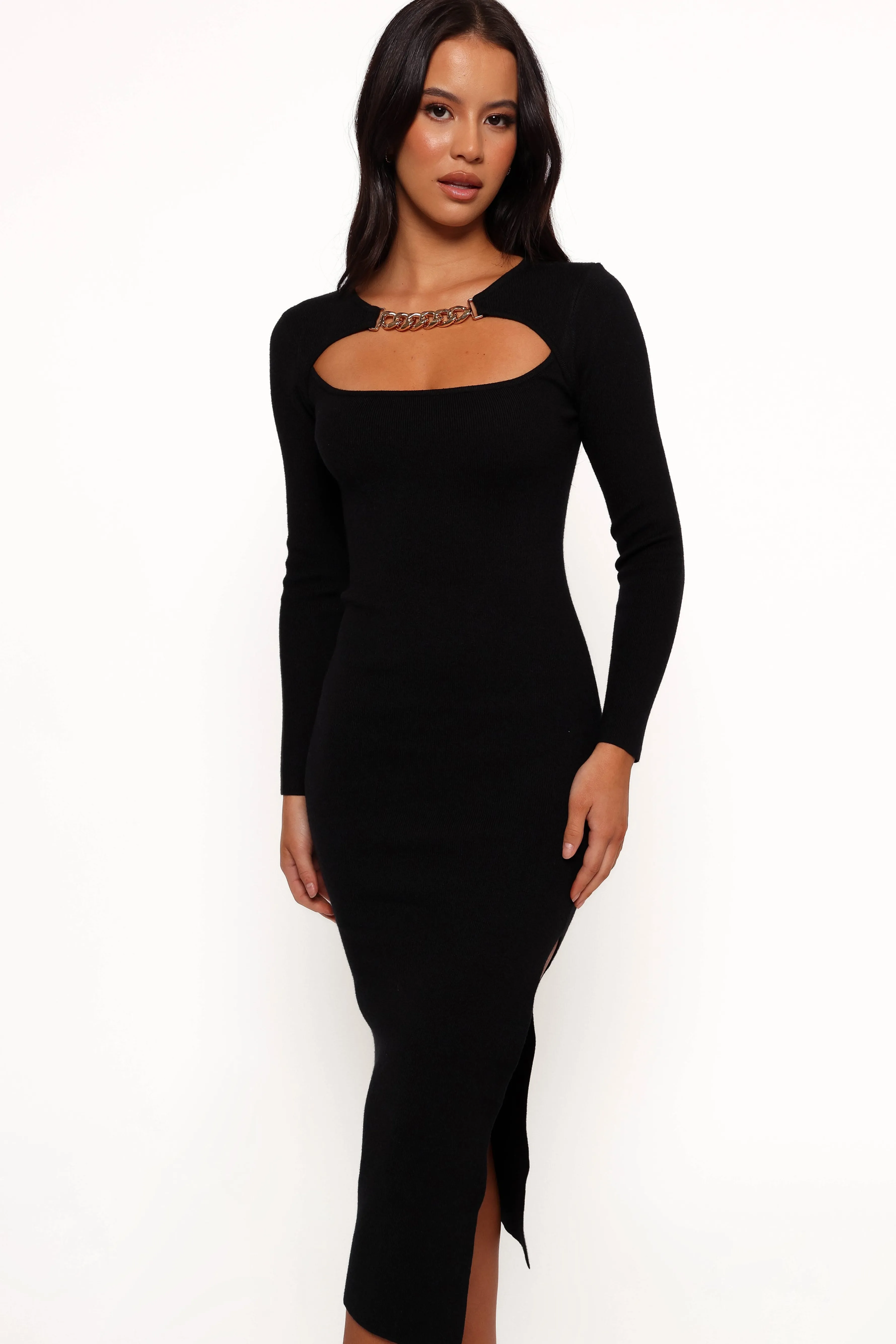 Petal & Pup Elissa Long Sleeve Midi Dress - Black Outlet