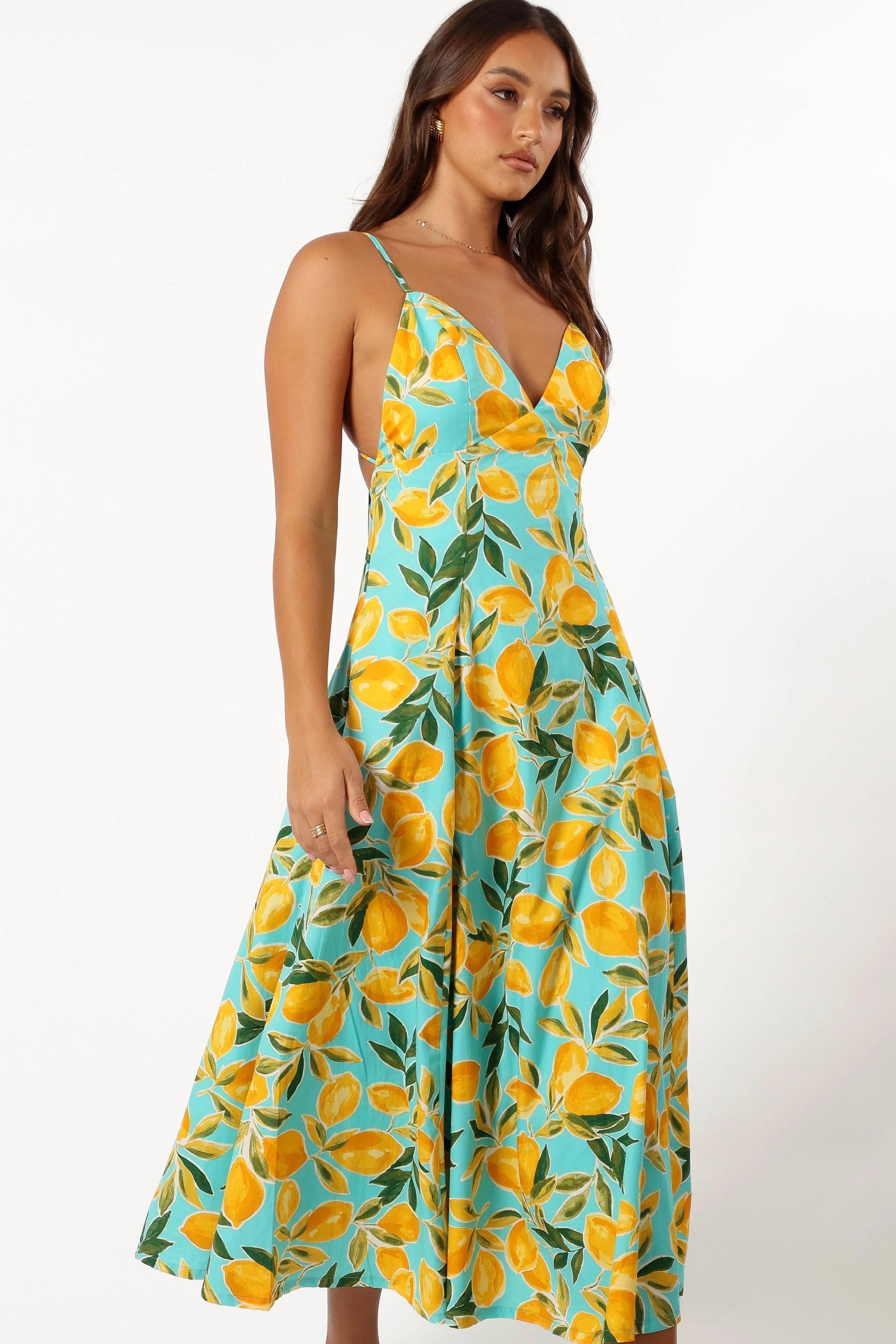 Petal & Pup Emery Lemon Print Midi Dress - Sky Lemon SkyLemon Fashion