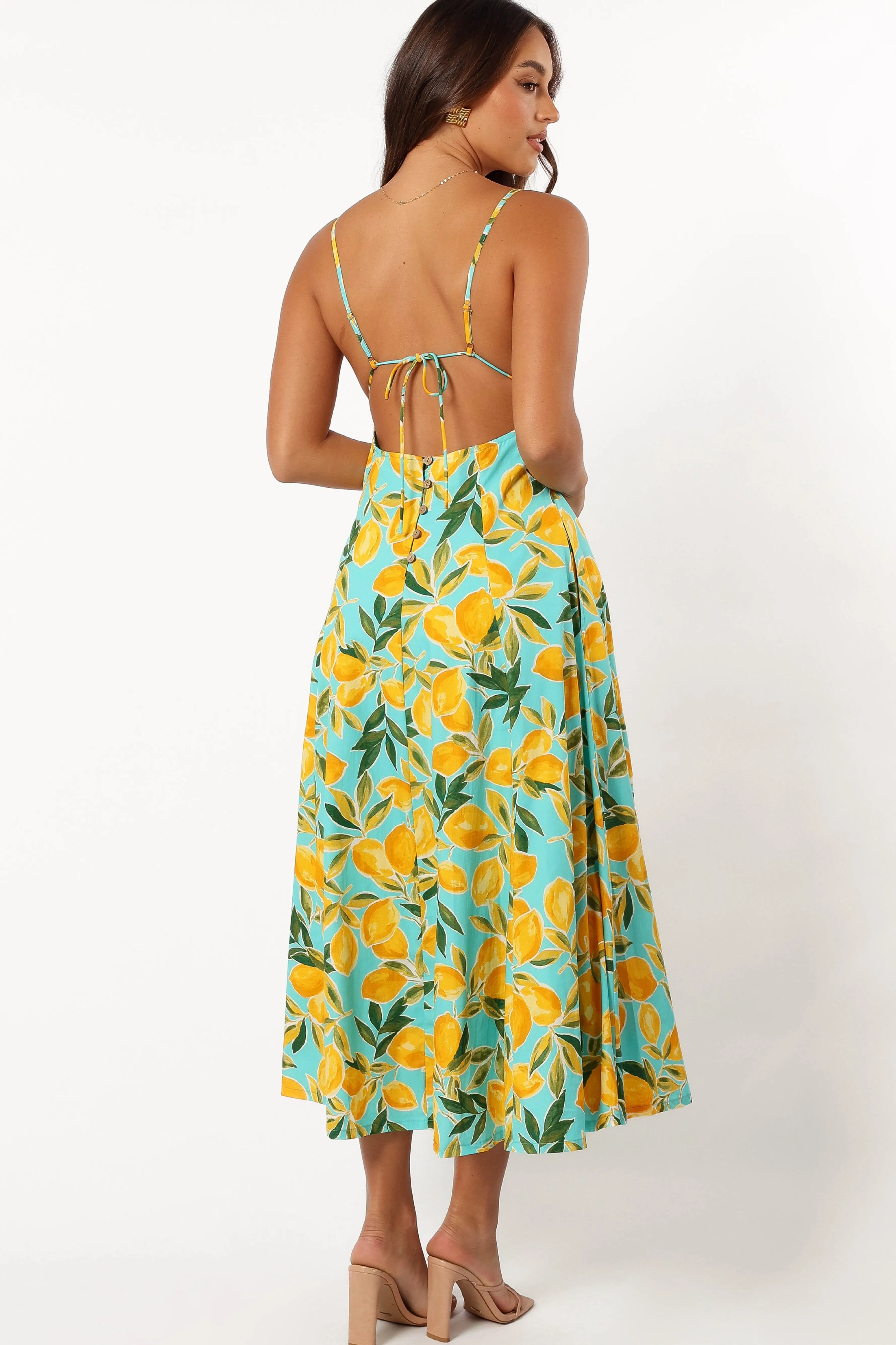 Petal & Pup Emery Lemon Print Midi Dress - Sky Lemon SkyLemon Fashion