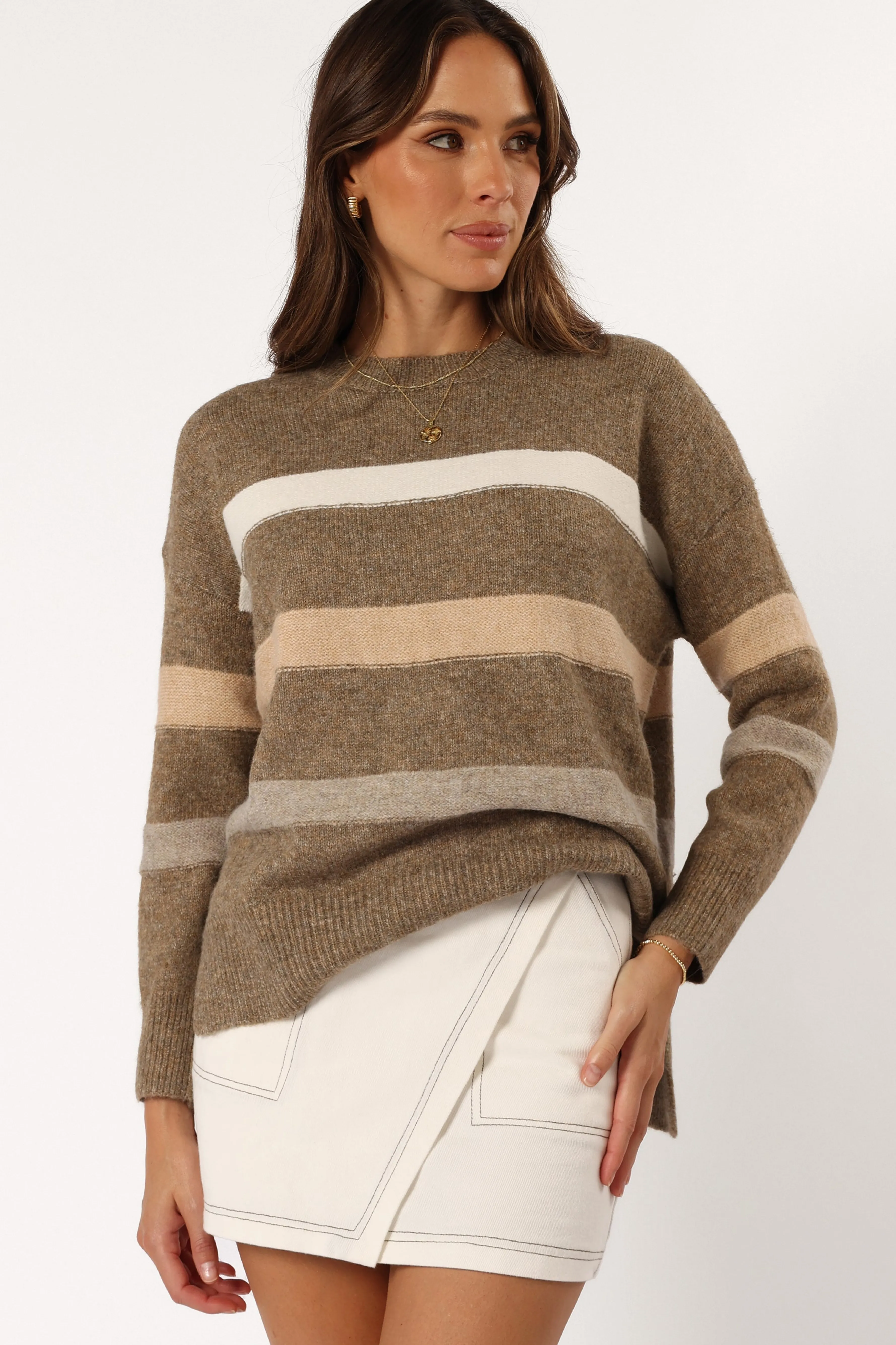 Petal & Pup Esther Stripe Knit Sweater - Brown Best