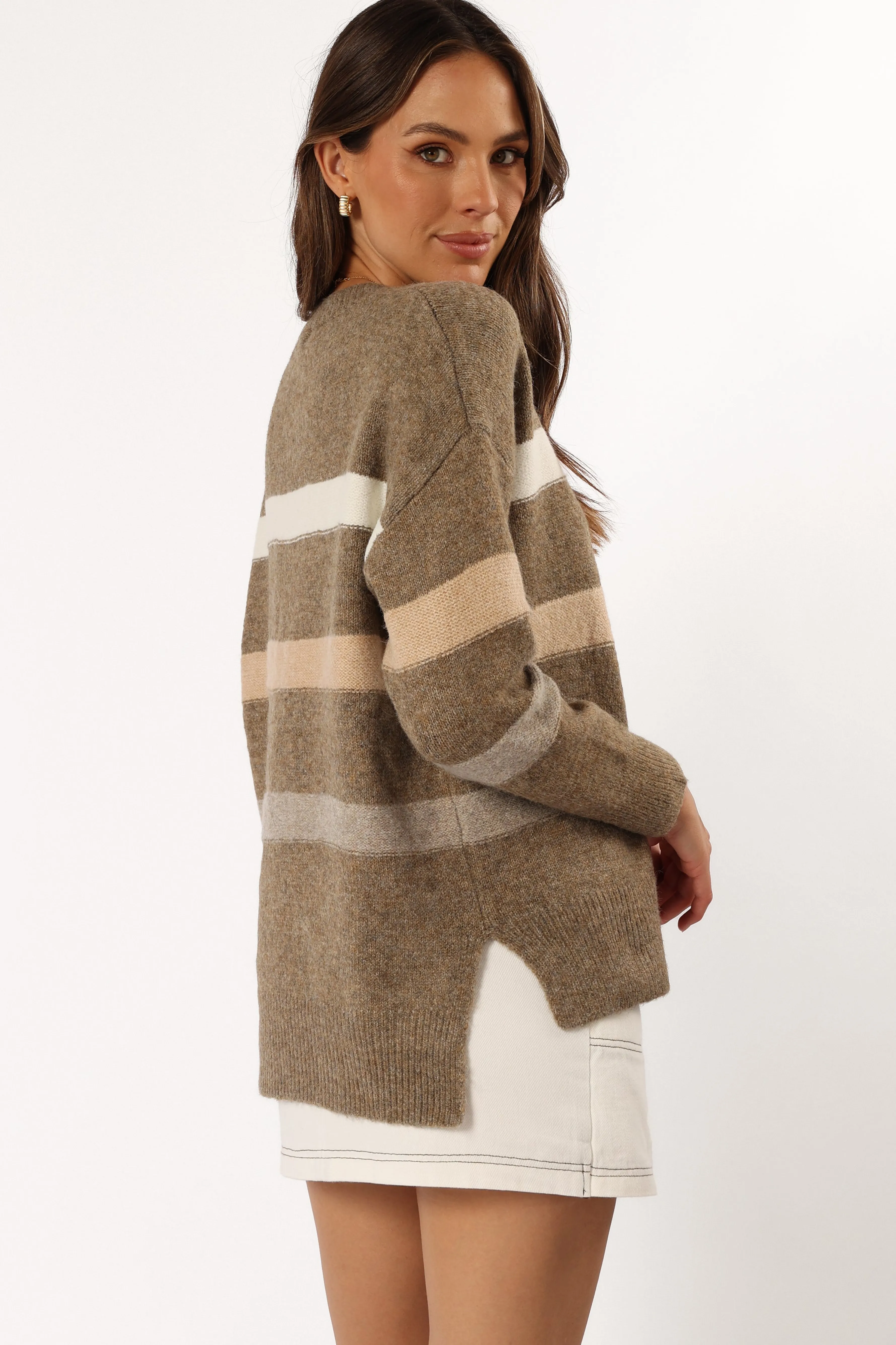 Petal & Pup Esther Stripe Knit Sweater - Brown Best