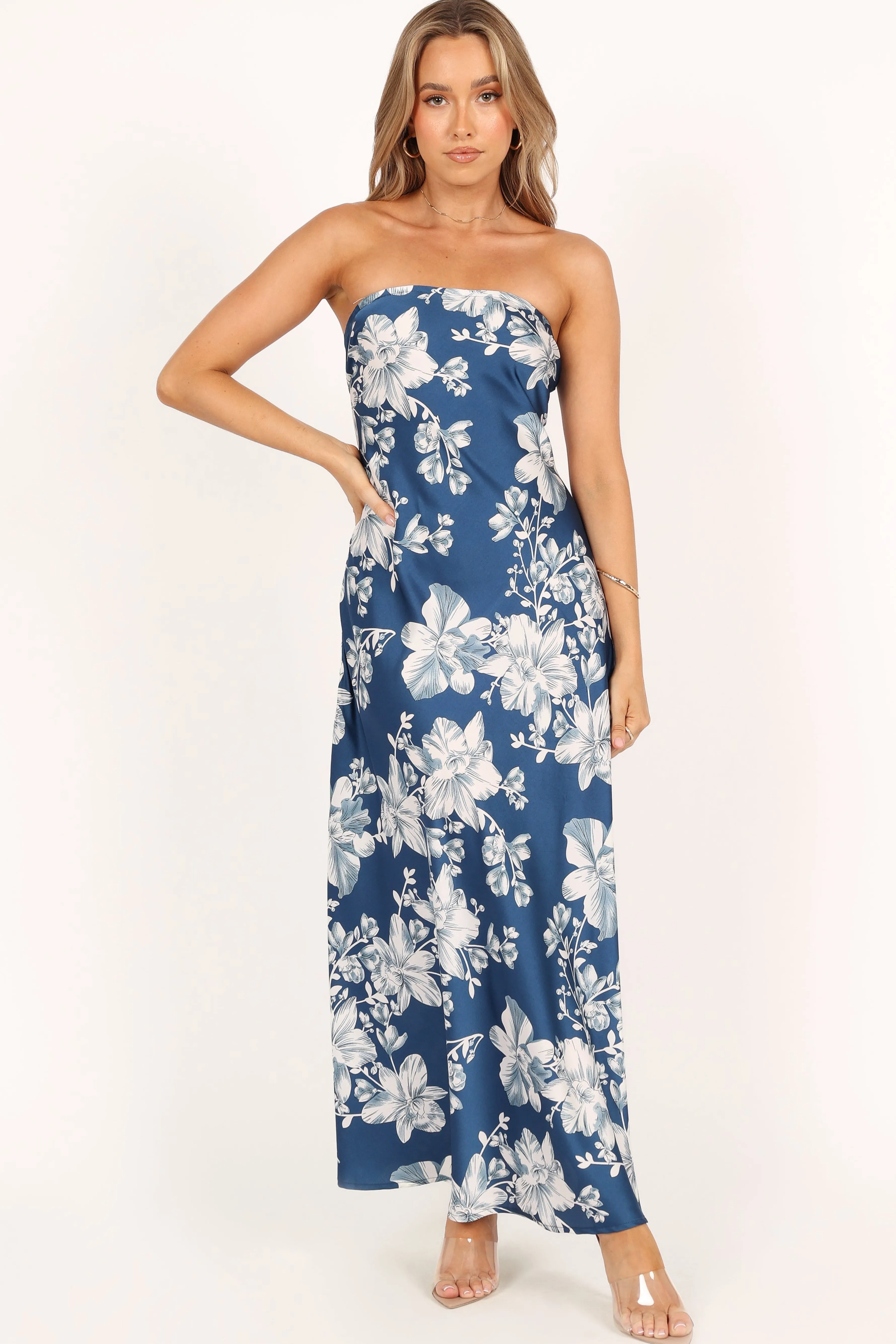 Petal & Pup Gemma Strapless Maxi Dress - Blue Floral BlueFloral Discount