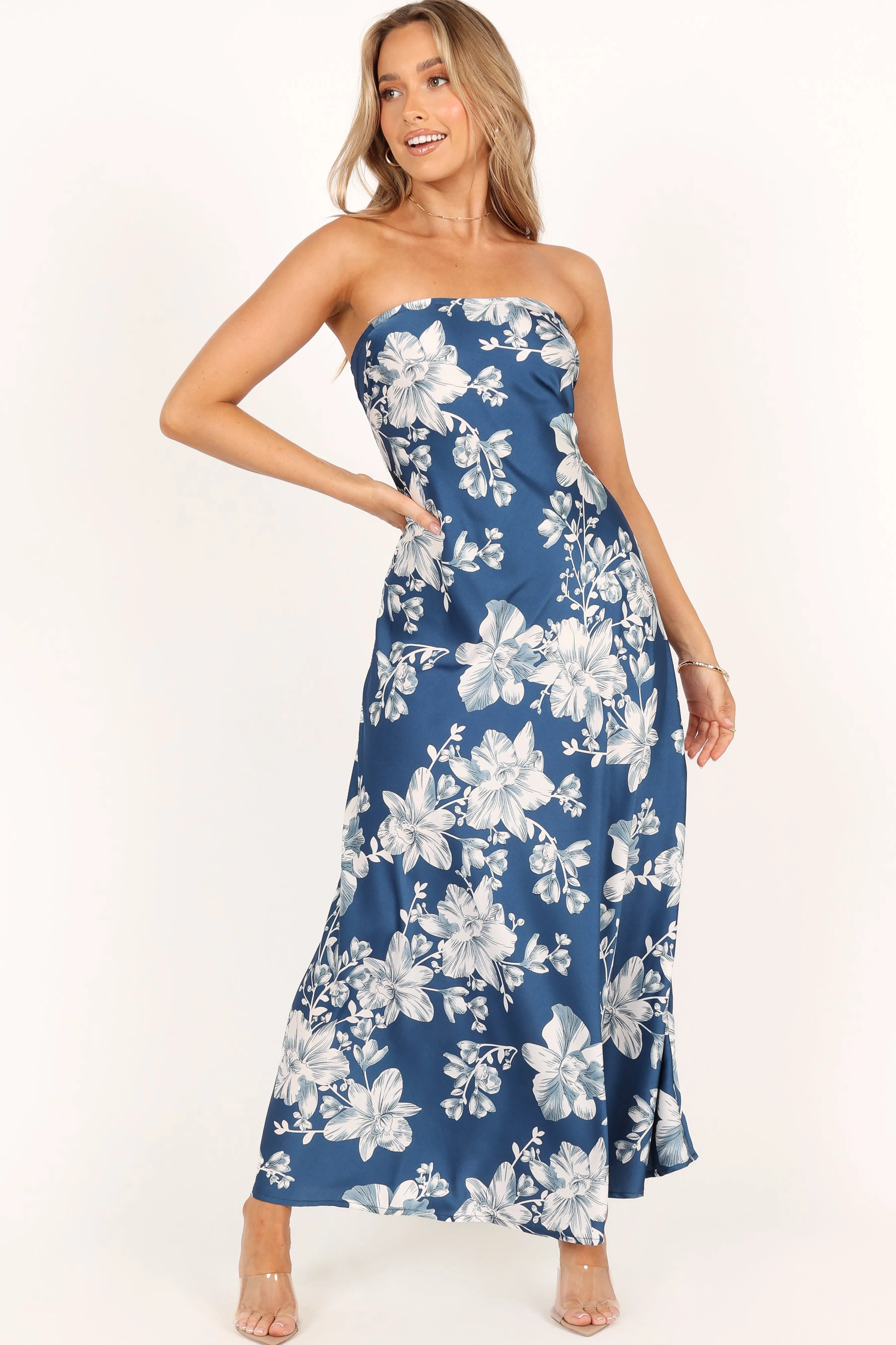 Petal & Pup Gemma Strapless Maxi Dress - Blue Floral BlueFloral Discount