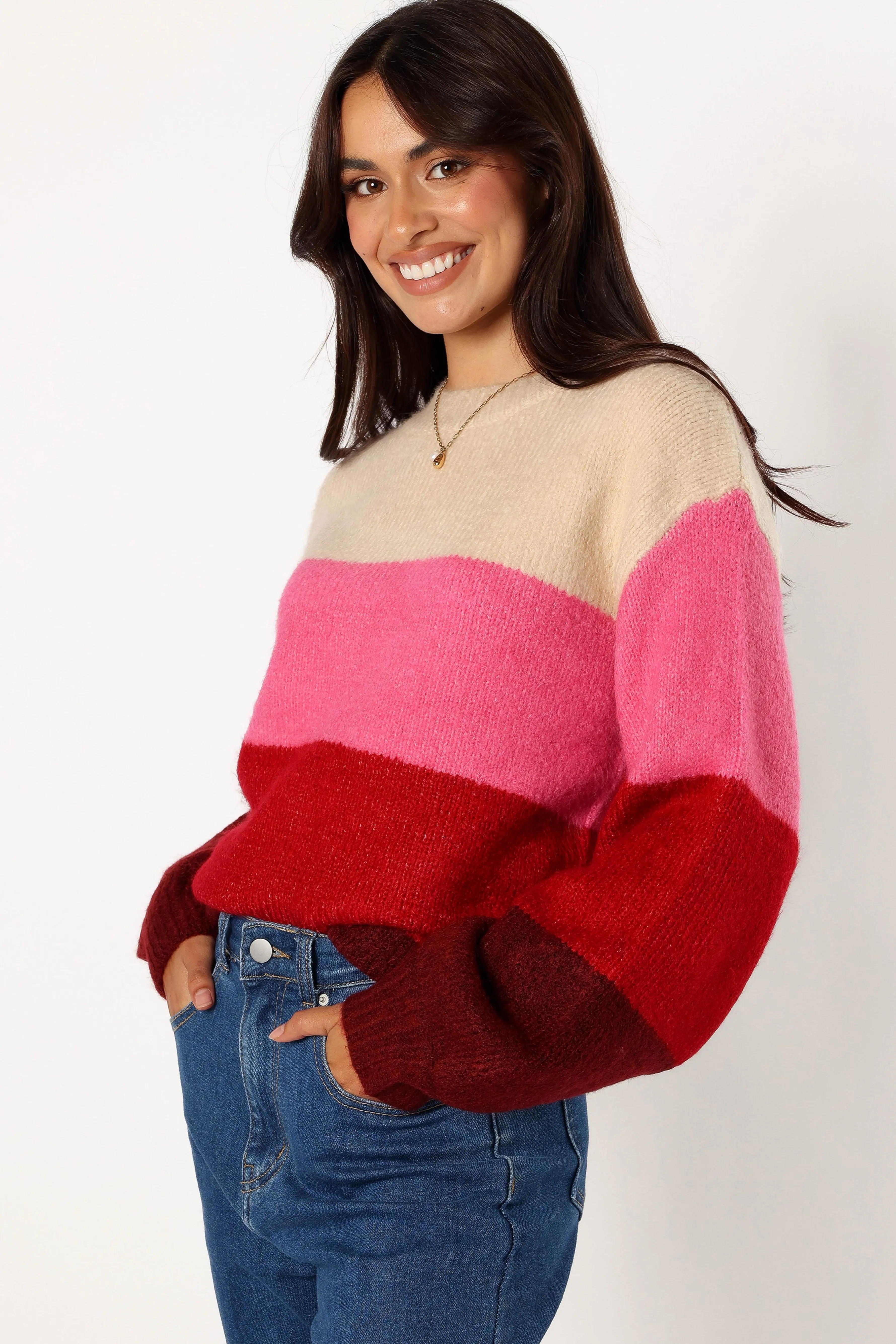 Petal & Pup Giovanna Crewneck Multi Stripe Knit Sweater - Berry Sale