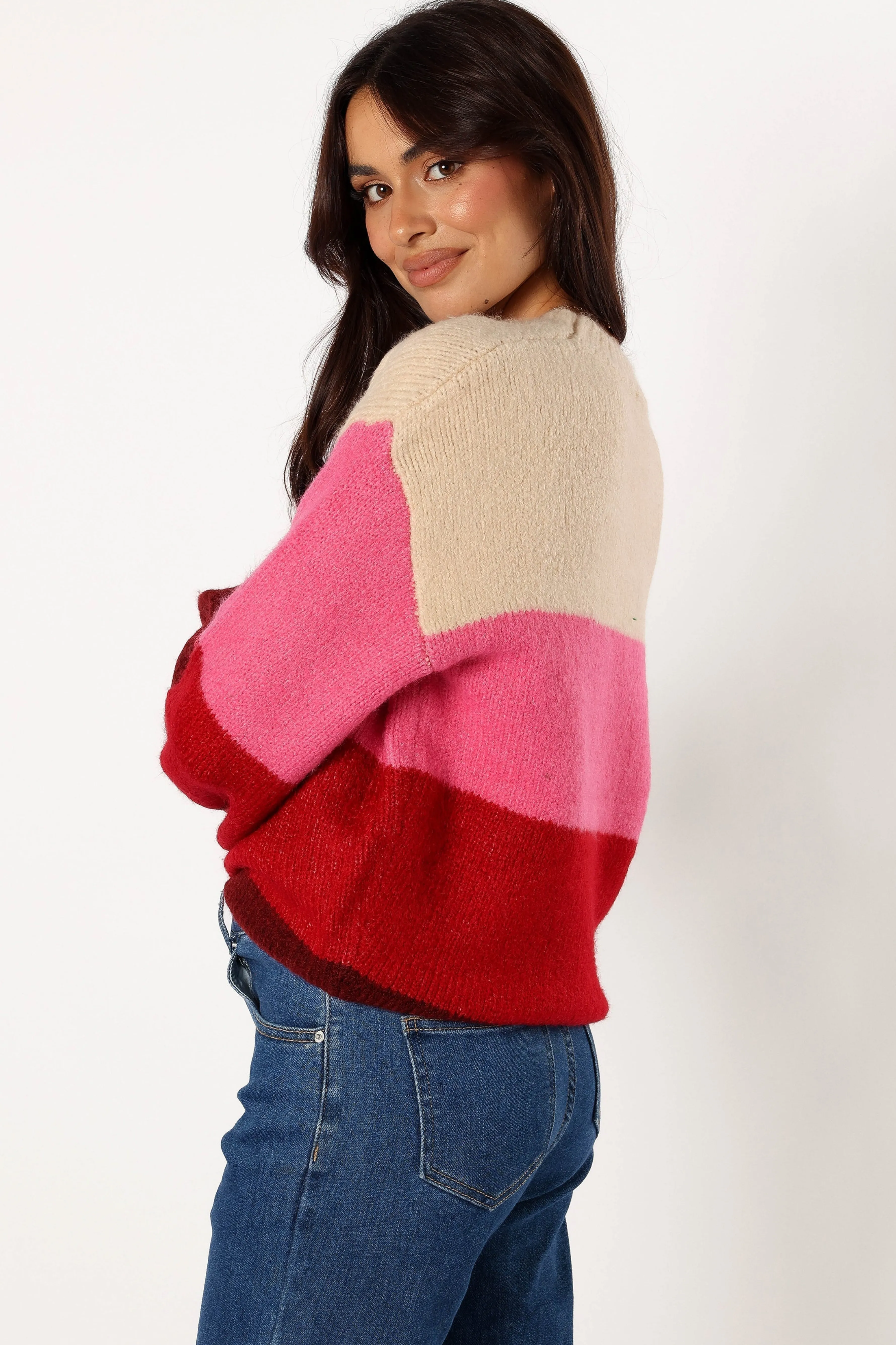 Petal & Pup Giovanna Crewneck Multi Stripe Knit Sweater - Berry Sale