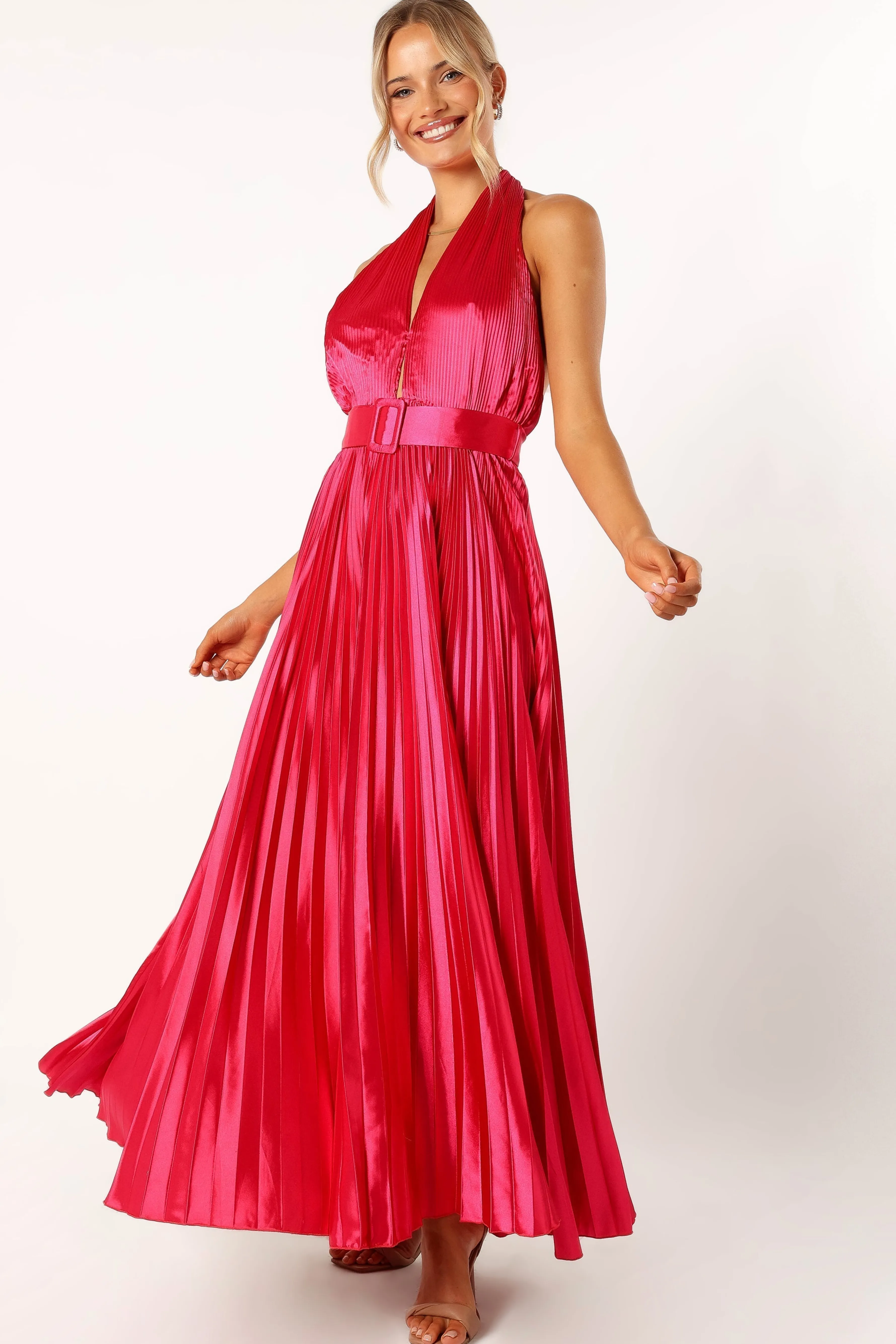 Petal & Pup Greta Halterneck Maxi Dress - Magenta Online