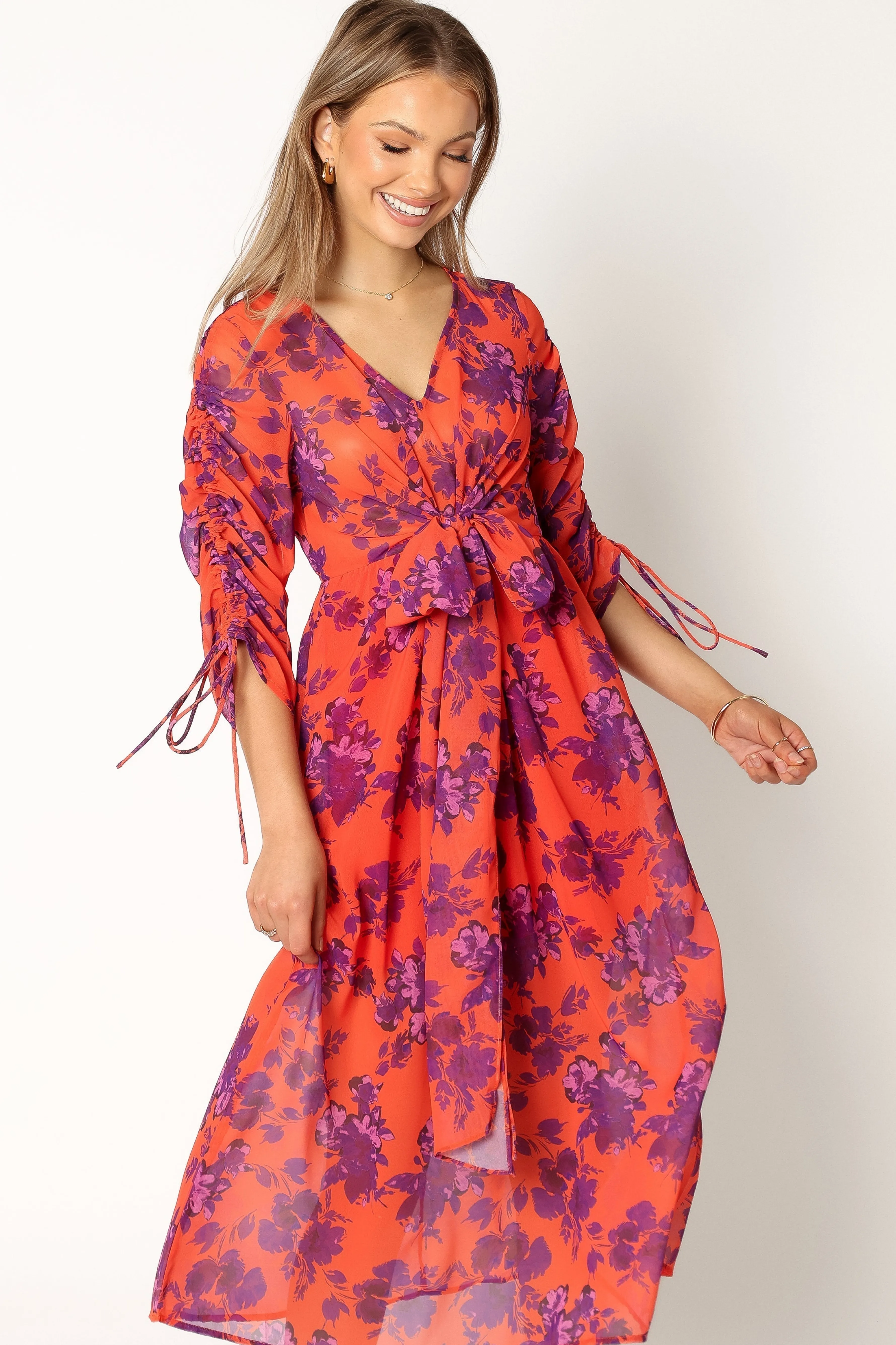 Petal & Pup Hallie Midi Floral Dress - Red Wine RedWine New