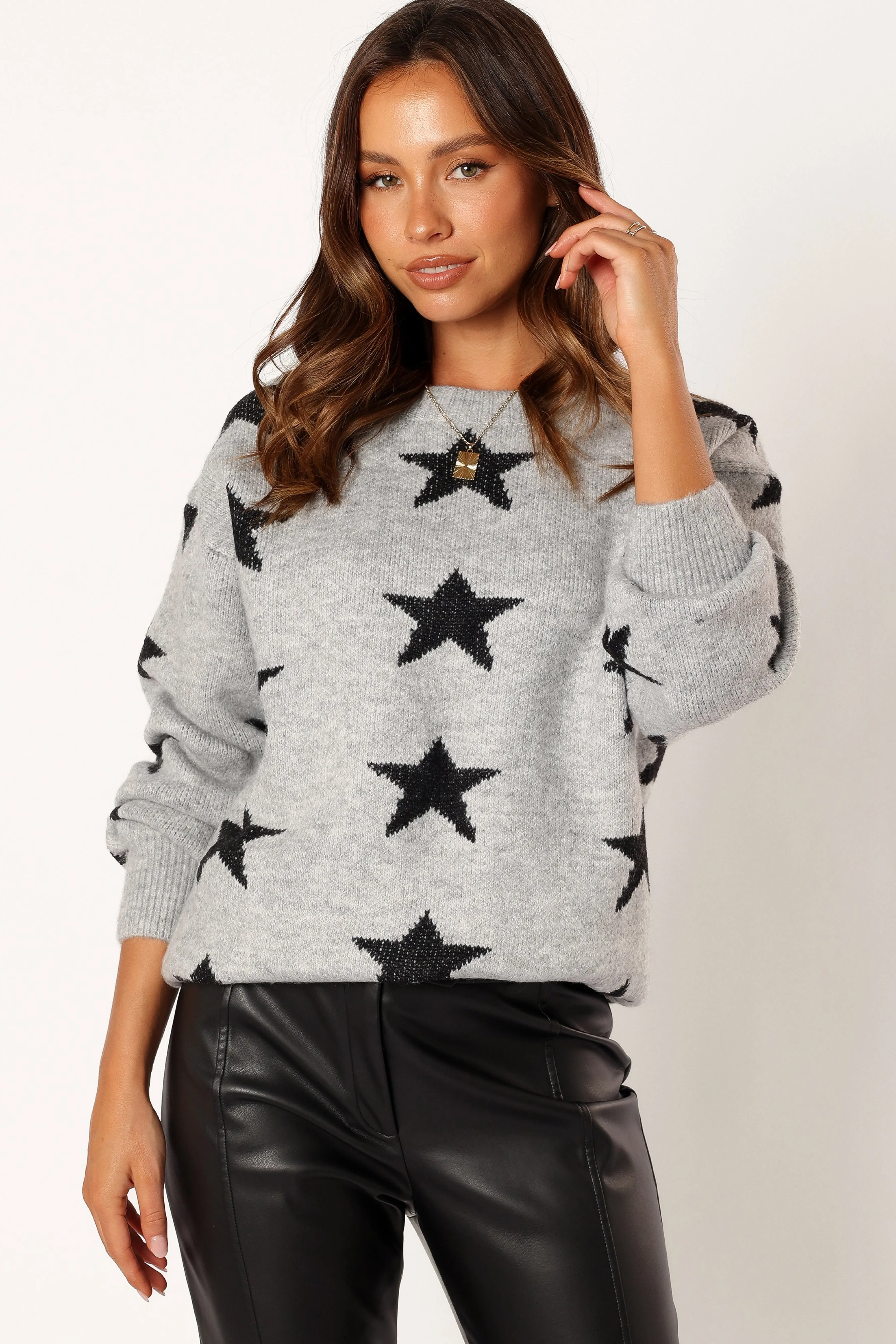 Petal & Pup Janiyah Star Knit Sweater - Grey Black GreyBlack Discount