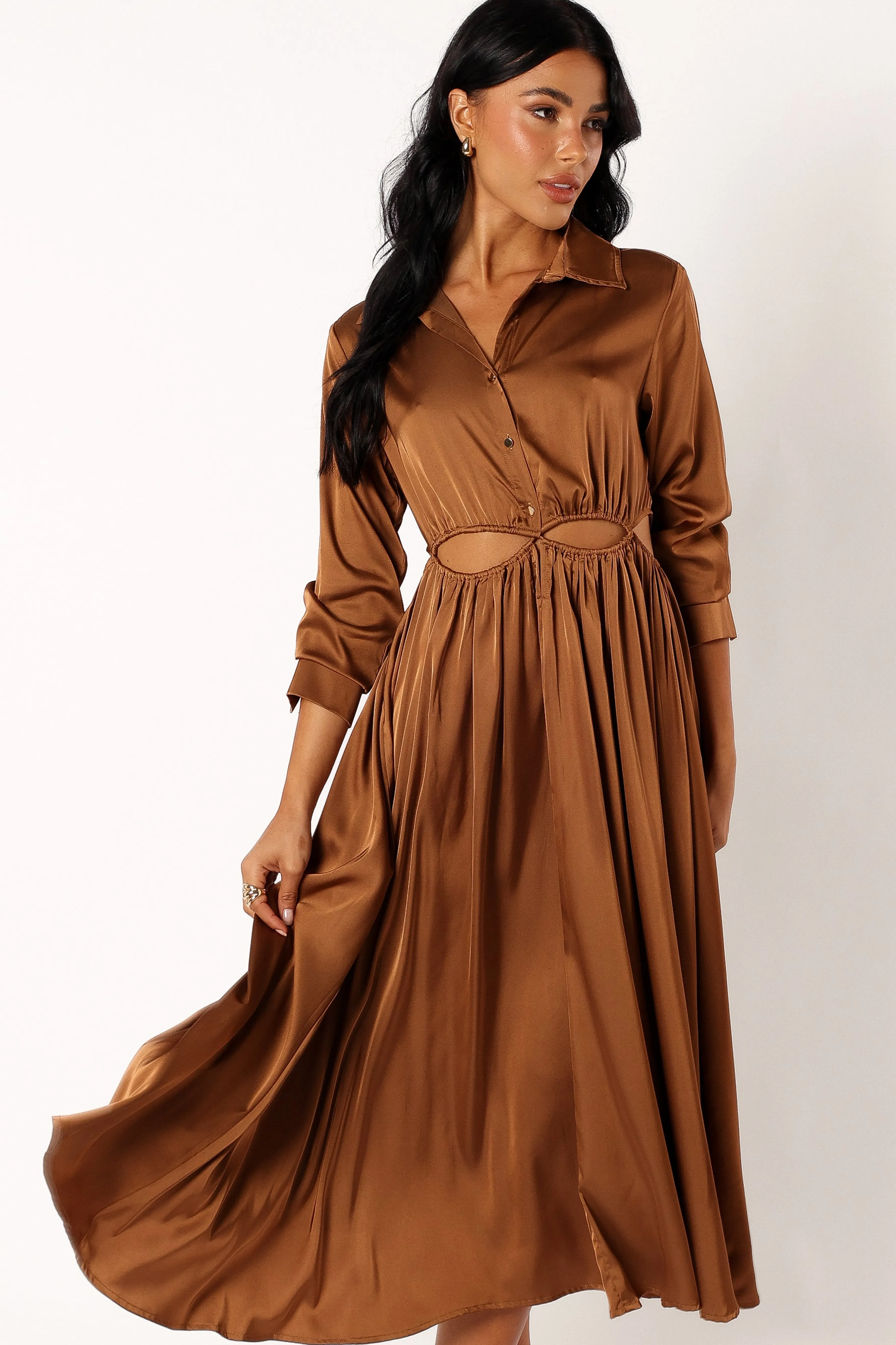 Petal & Pup Jett Long Sleeve Midi Dress - Bronze Online