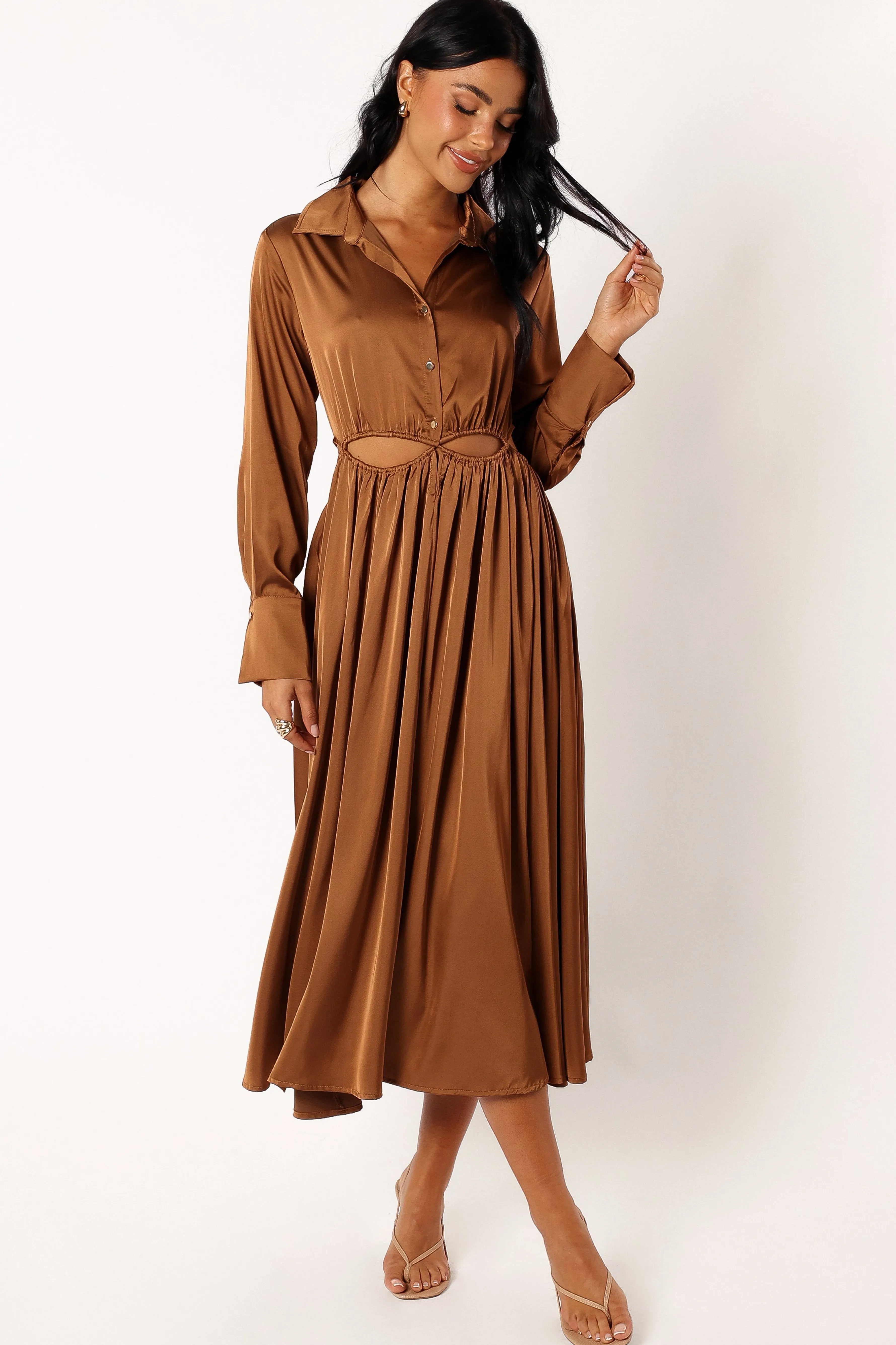 Petal & Pup Jett Long Sleeve Midi Dress - Bronze Online