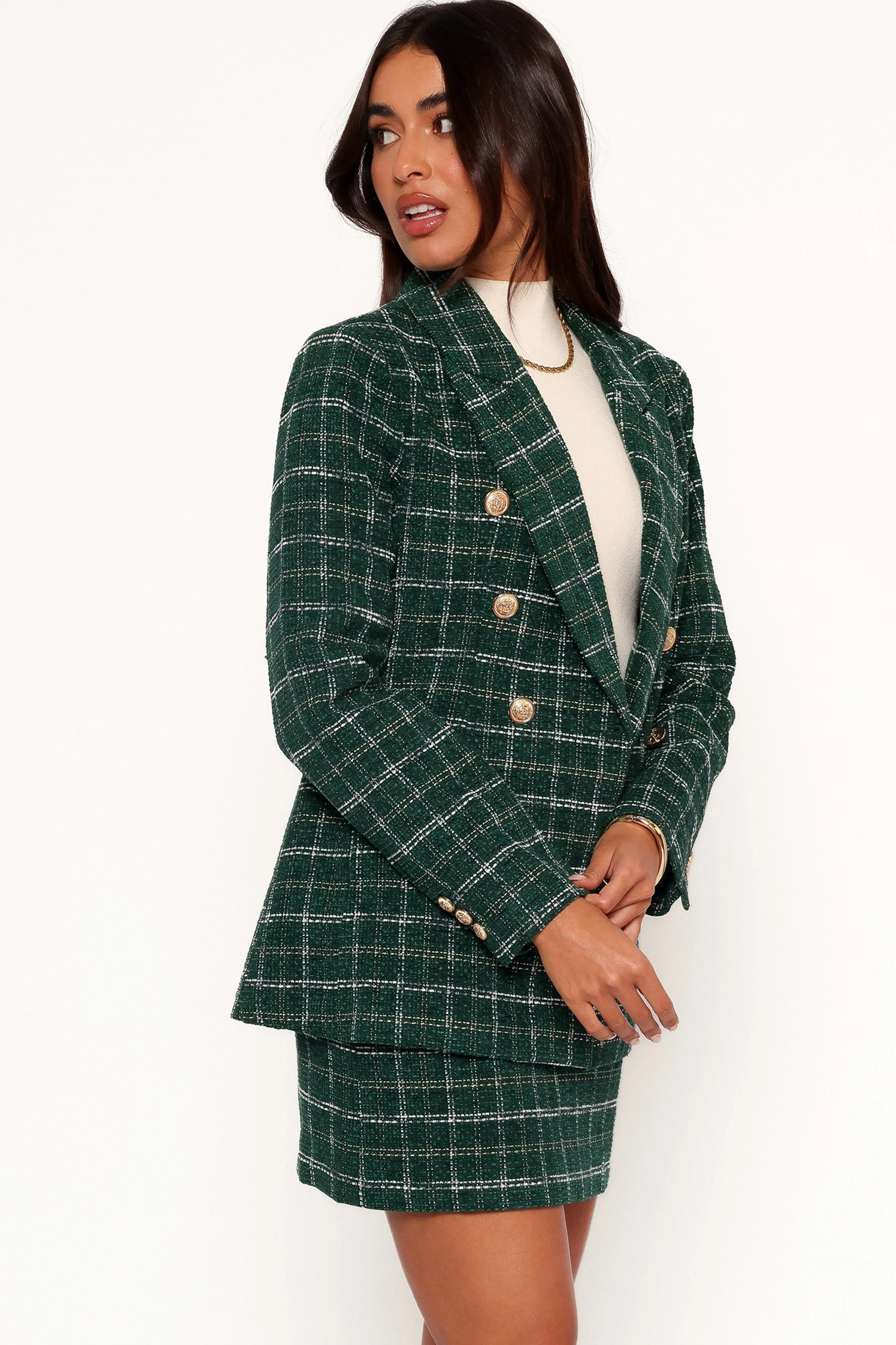 Petal & Pup Jules Twill Plaid Blazer - Green Outlet