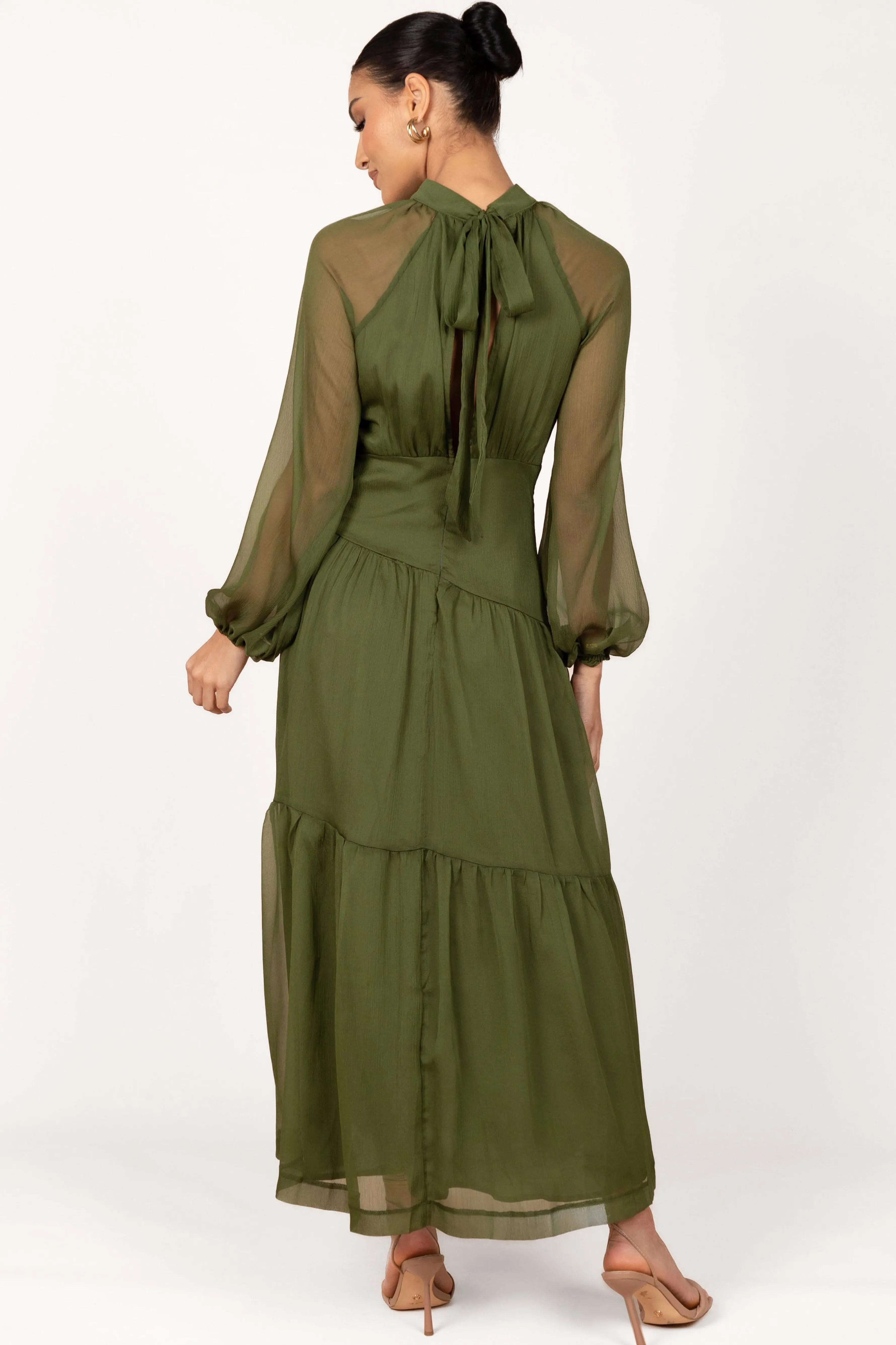 Petal & Pup Julip Sheer Long Sleeve Maxi Dress - Olive Shop