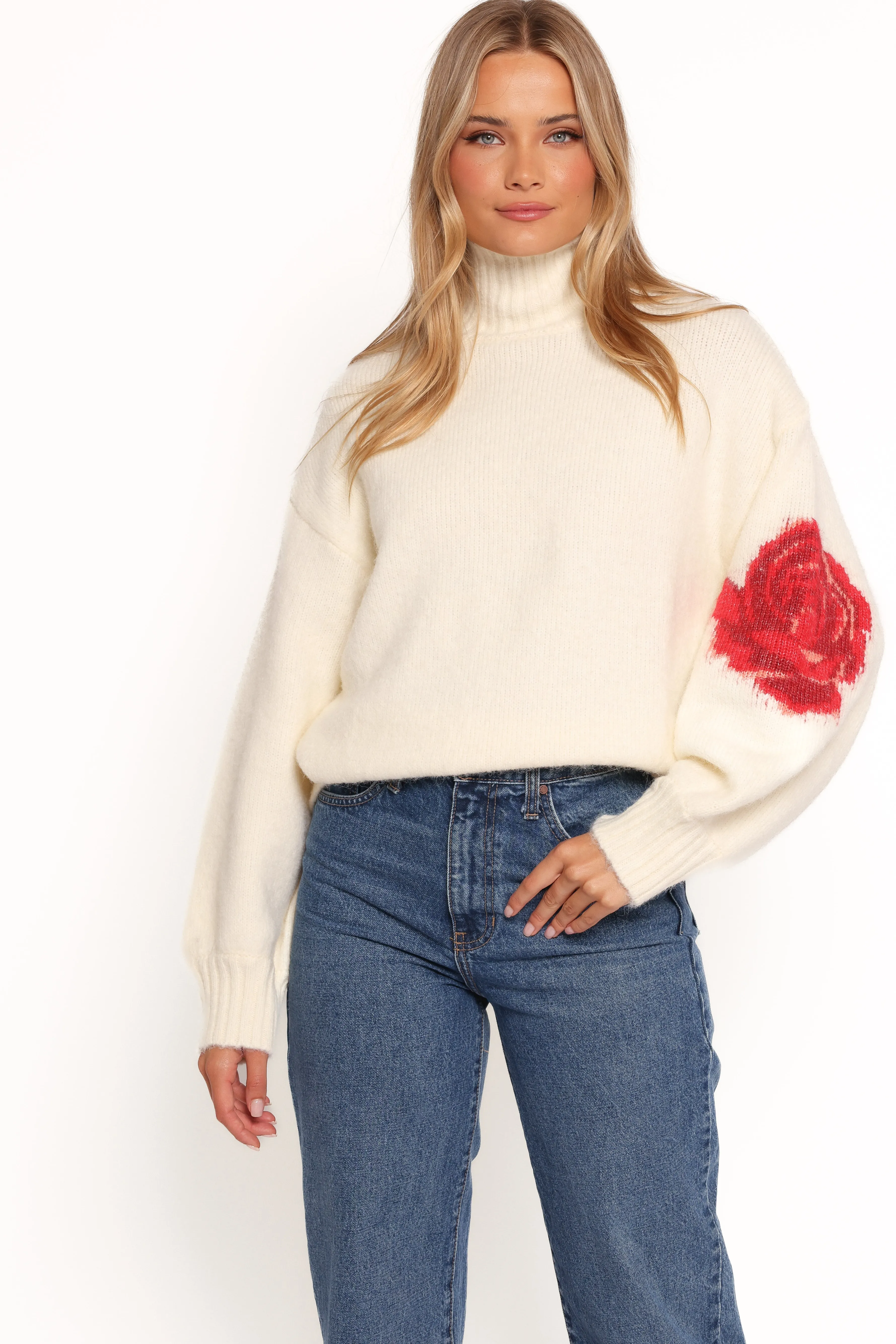 Petal & Pup Kelso Flower Embroidery Knit Sweater - Cream Store