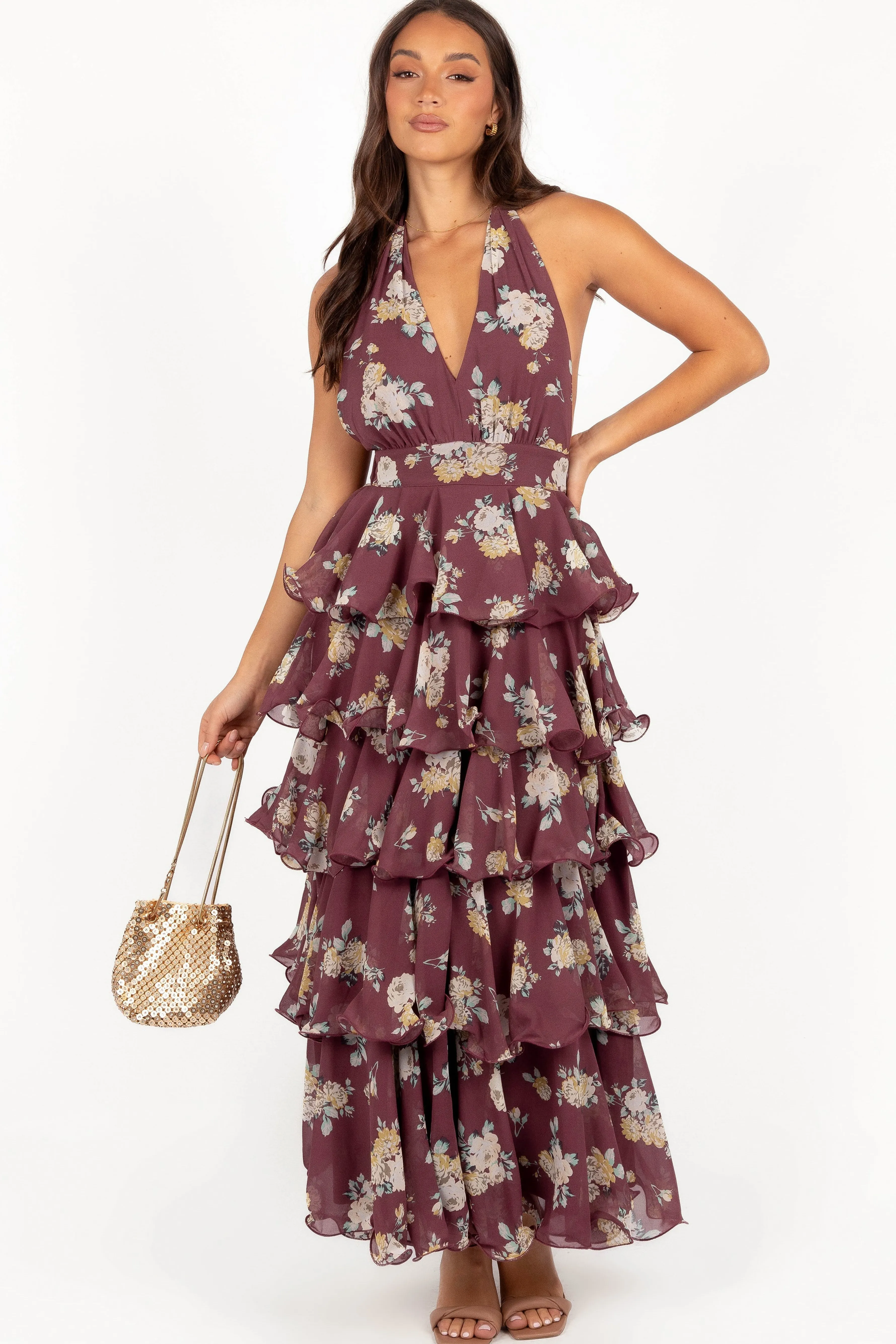 Petal & Pup Kendall Maxi Halterneck Dress - Dark Wine DarkWine Outlet