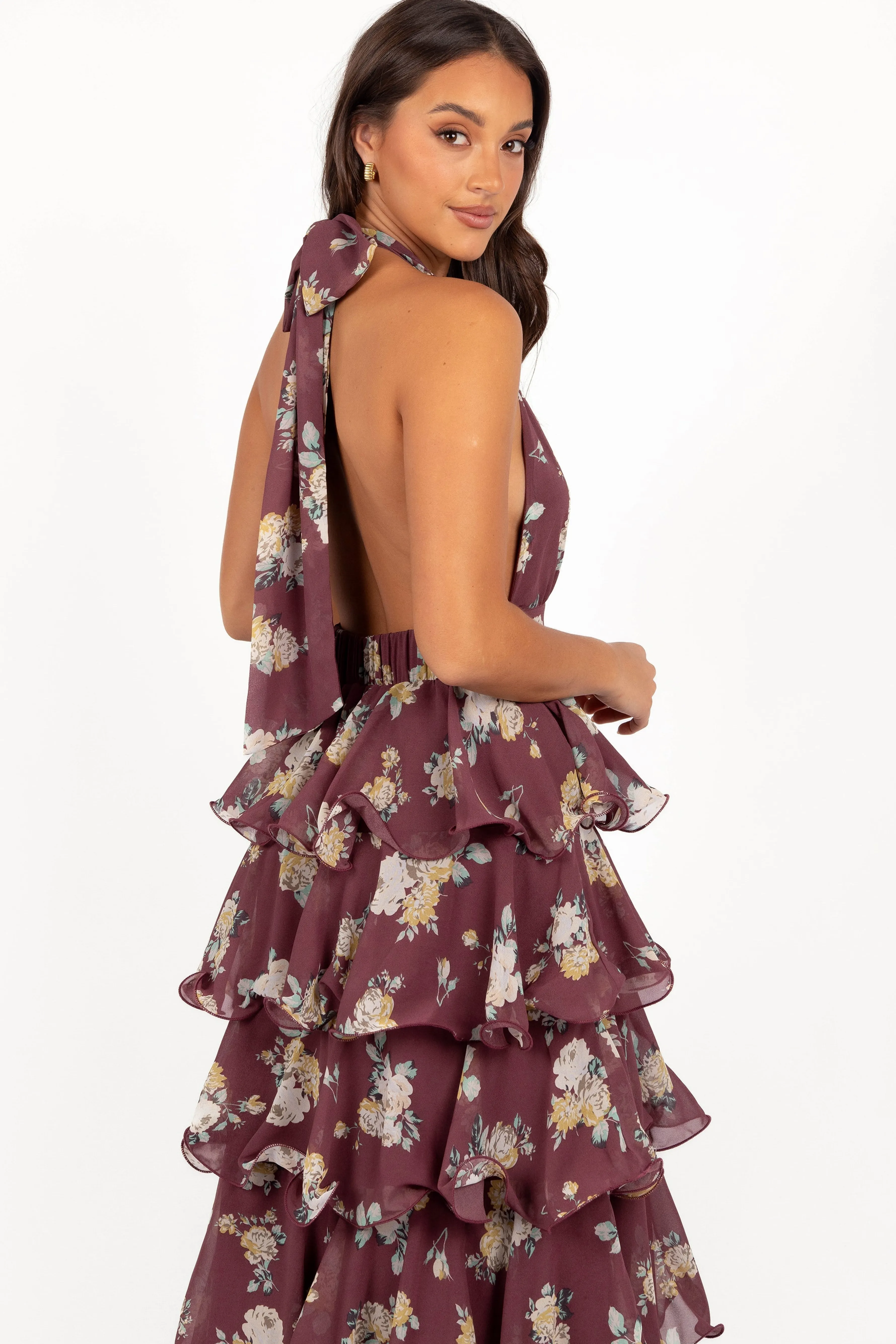 Petal & Pup Kendall Maxi Halterneck Dress - Dark Wine DarkWine Outlet