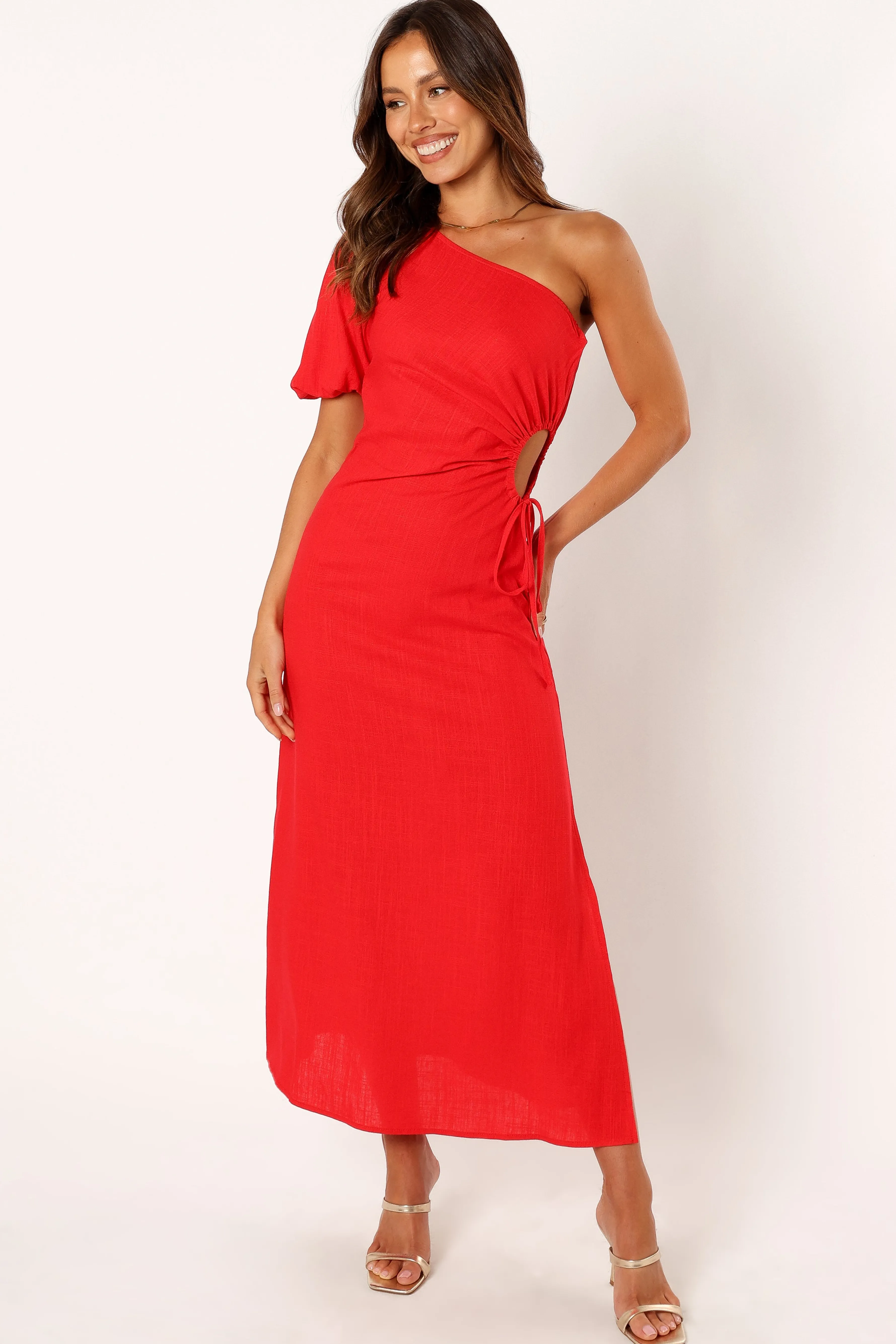 Petal & Pup Kimmie One Shoulder Cut Out Midi Dress - Red New